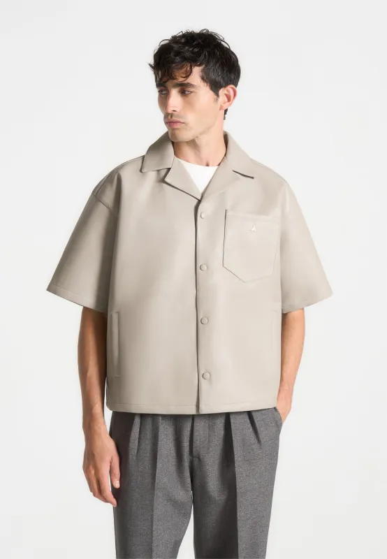 Boxy Leather Revere Shirt - Stone sold by Maniere De Voir