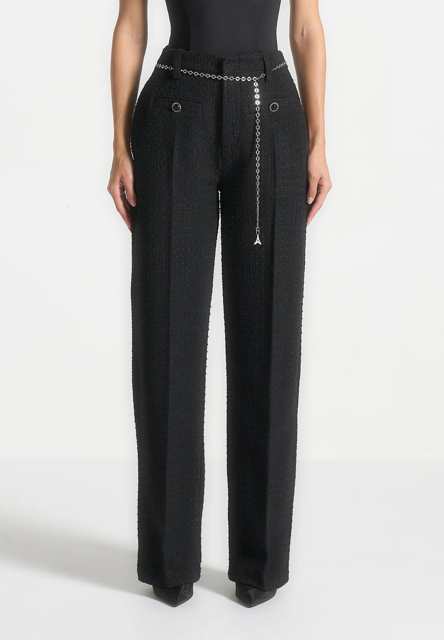 Nathalie - Tweed Trousers with Belt - Black sold by Maniere De Voir product image thumbnail 5