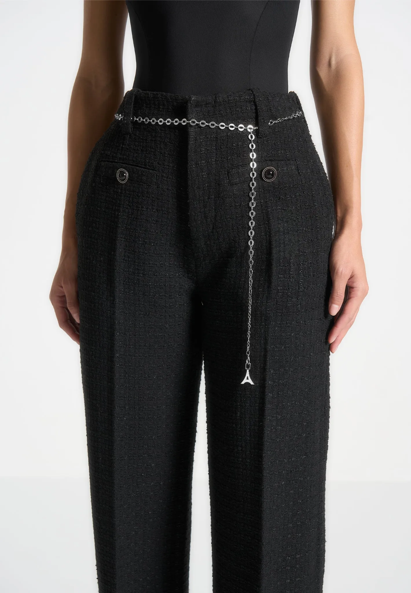 Nathalie - Tweed Trousers with Belt - Black sold by Maniere De Voir product image thumbnail 4