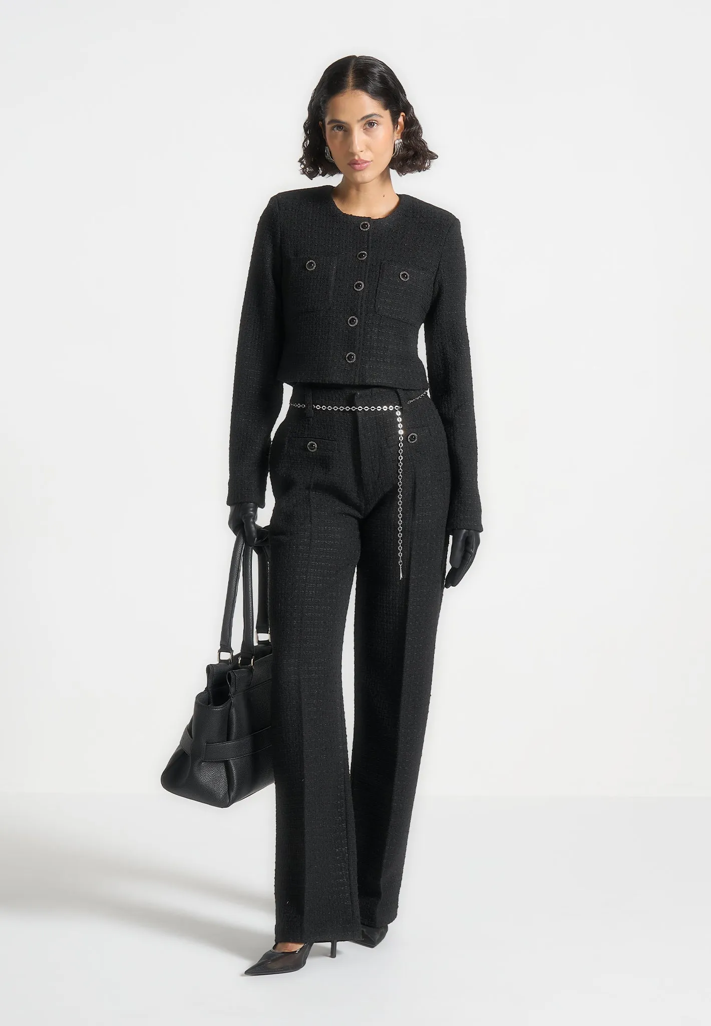 Nathalie - Tweed Trousers with Belt - Black sold by Maniere De Voir product image thumbnail 2