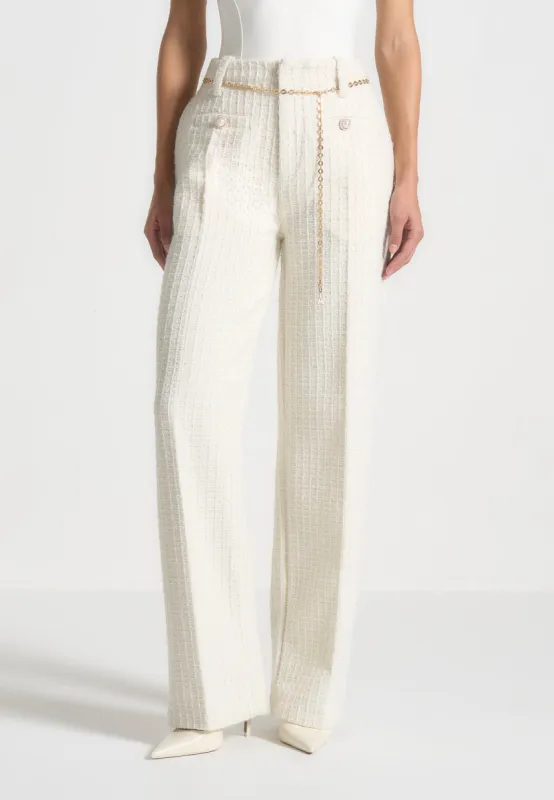 Nathalie - Tweed Trousers with Belt - Cream sold by Maniere De Voir