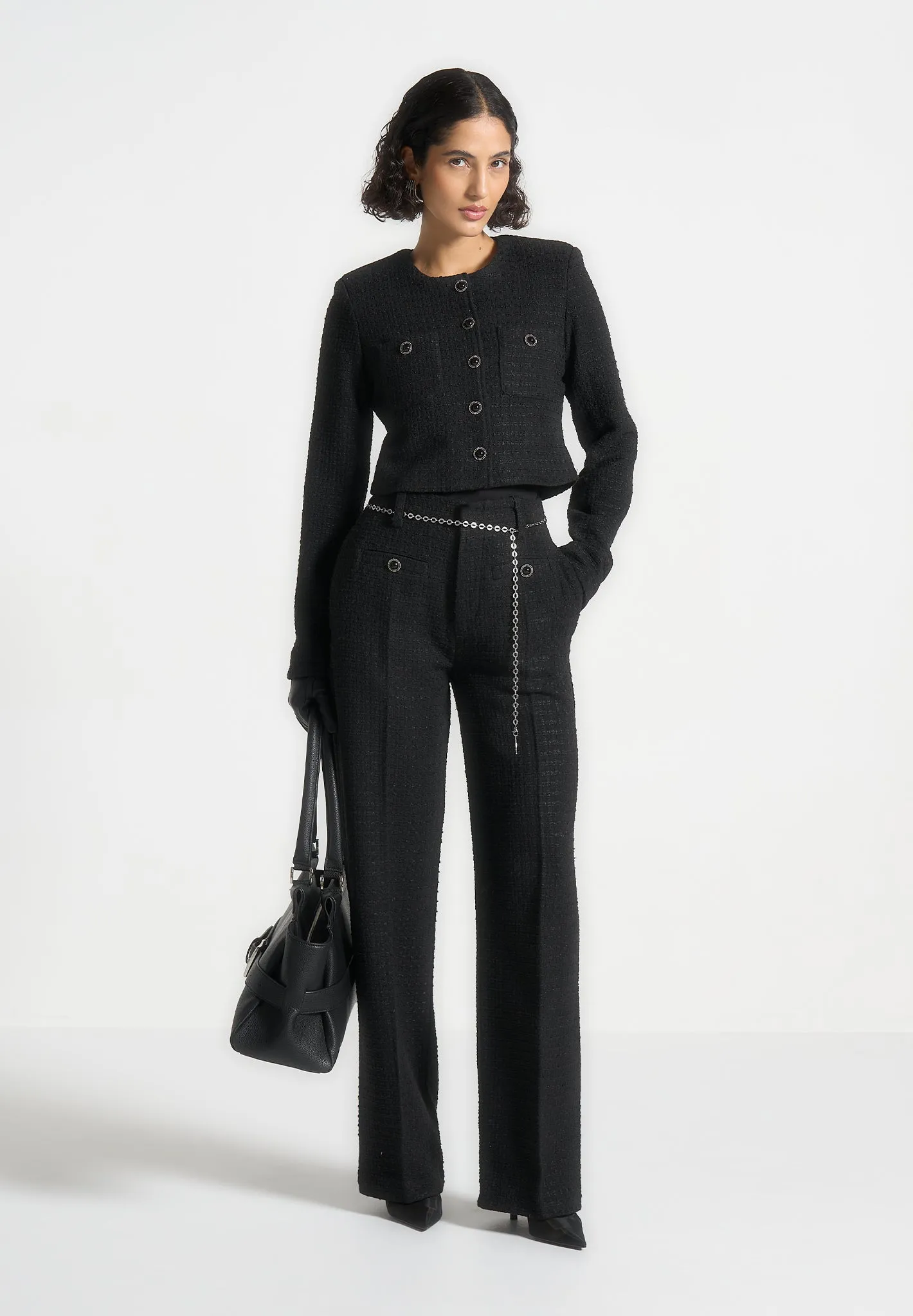 Celine - Cropped Tweed Jacket with Pearls - Black sold by Maniere De Voir product image thumbnail 2