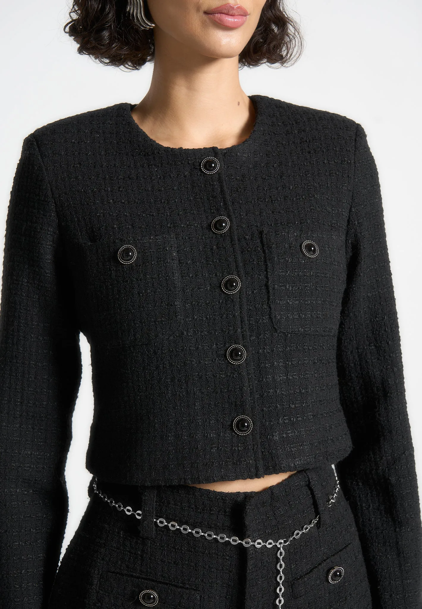 Celine - Cropped Tweed Jacket with Pearls - Black sold by Maniere De Voir product image thumbnail 3
