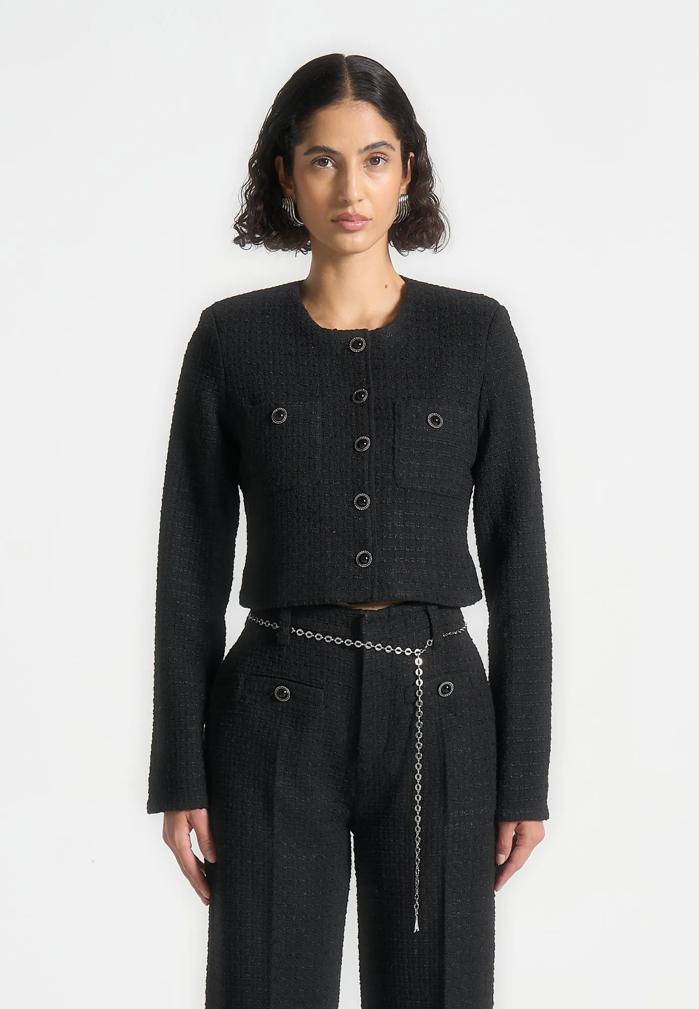 Celine - Cropped Tweed Jacket with Pearls - Black sold by Maniere De Voir