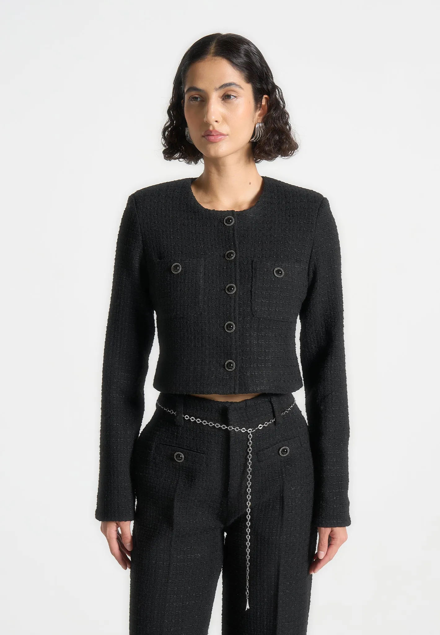 Celine - Cropped Tweed Jacket with Pearls - Black sold by Maniere De Voir product image thumbnail 4