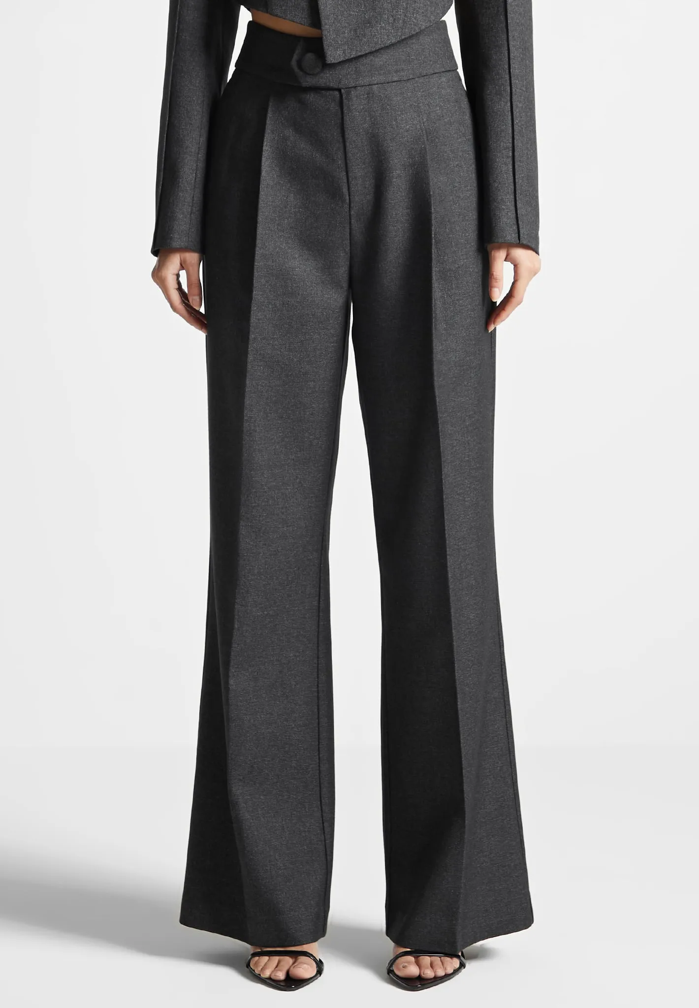 Elsa - High Waisted Tailored Trousers - Dark Grey sold by Maniere De Voir product image thumbnail 3