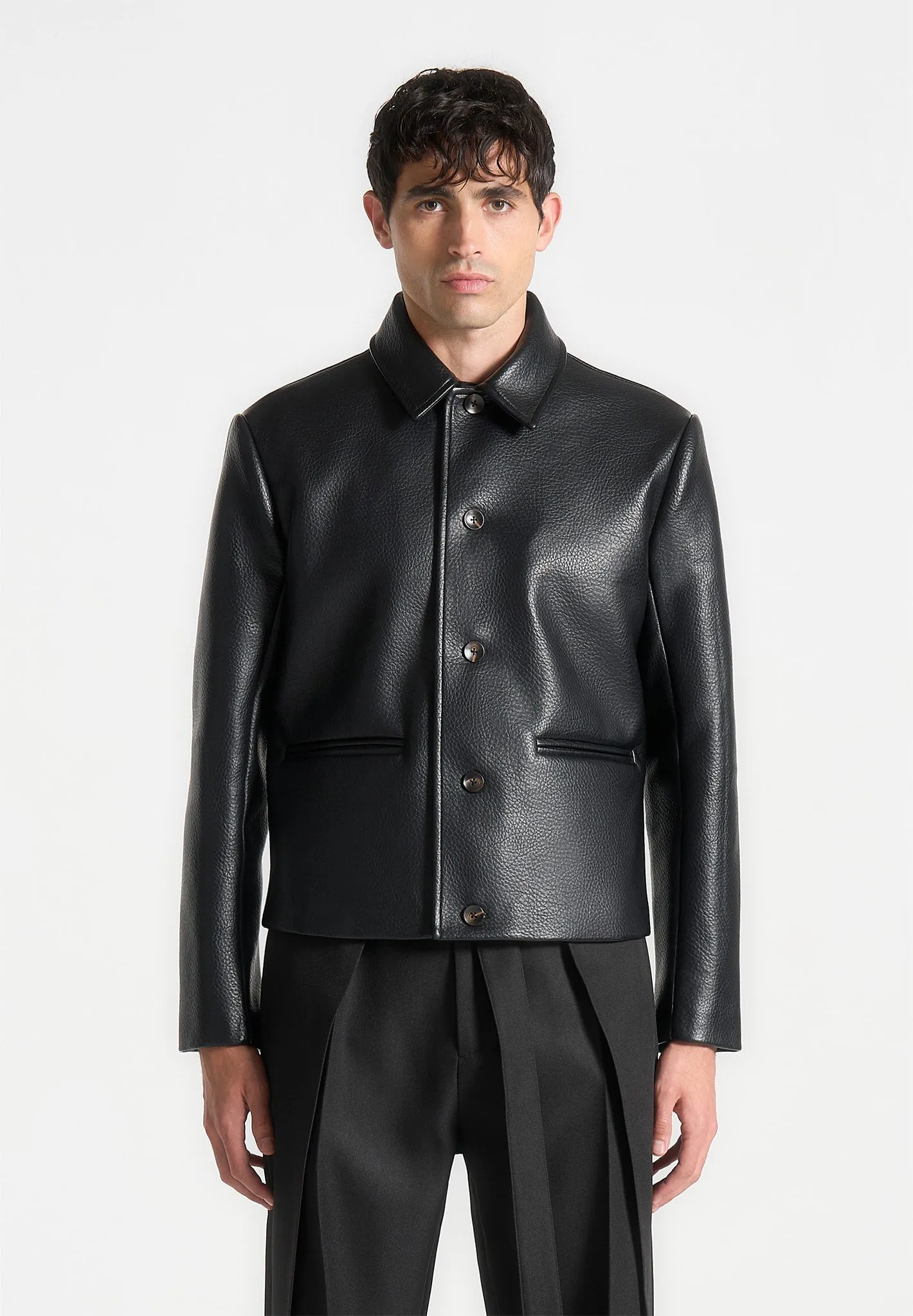Pebbled Leather Jacket - Black sold by Maniere De Voir