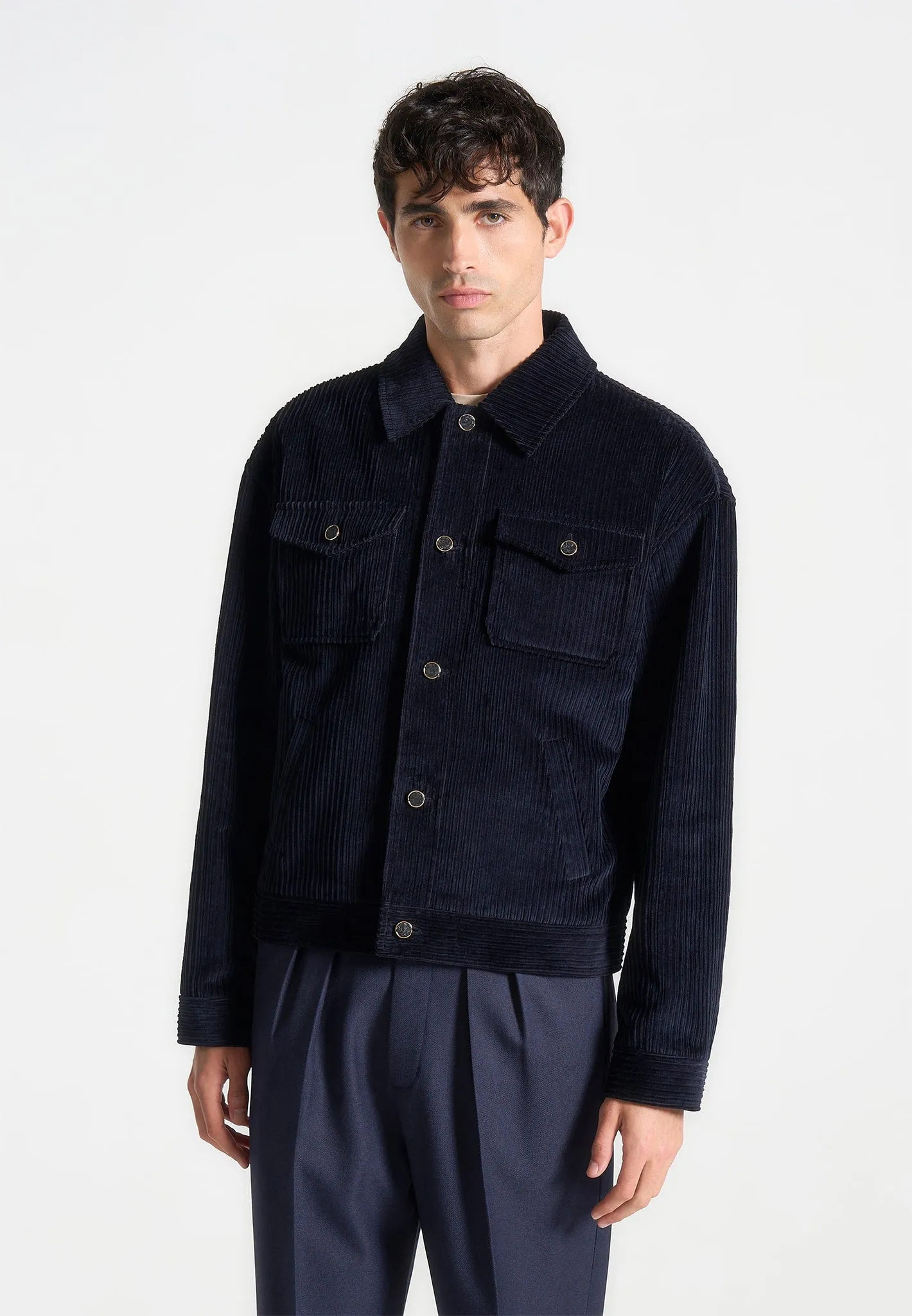 Corduroy Trucker Jacket - Navy sold by Maniere De Voir product image thumbnail 3