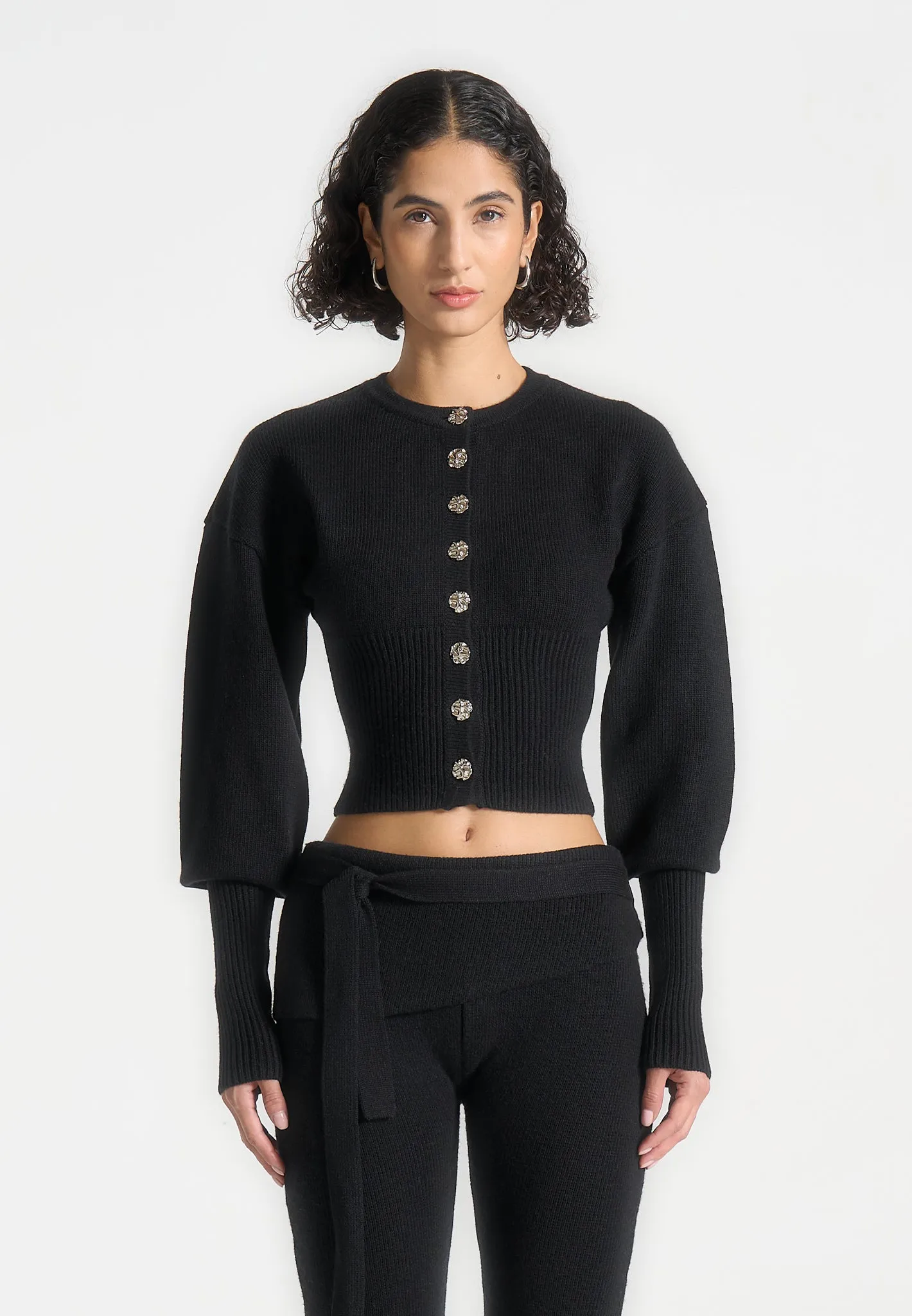 Knitted Cinch Waist Cardigan - Black sold by Maniere De Voir