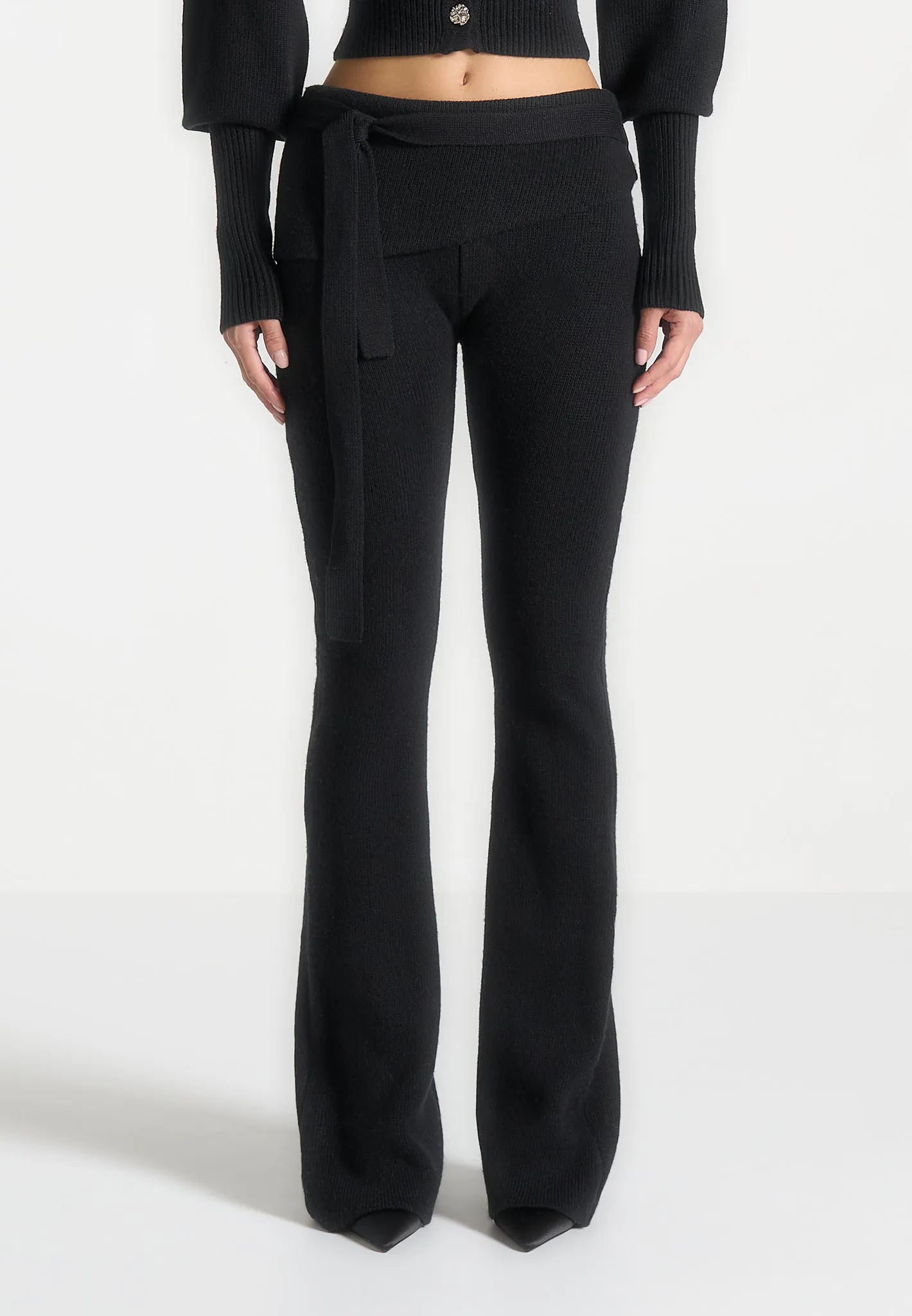 Knitted Fit & Flare Leggings with Belt - Black sold by Maniere De Voir product image thumbnail 5