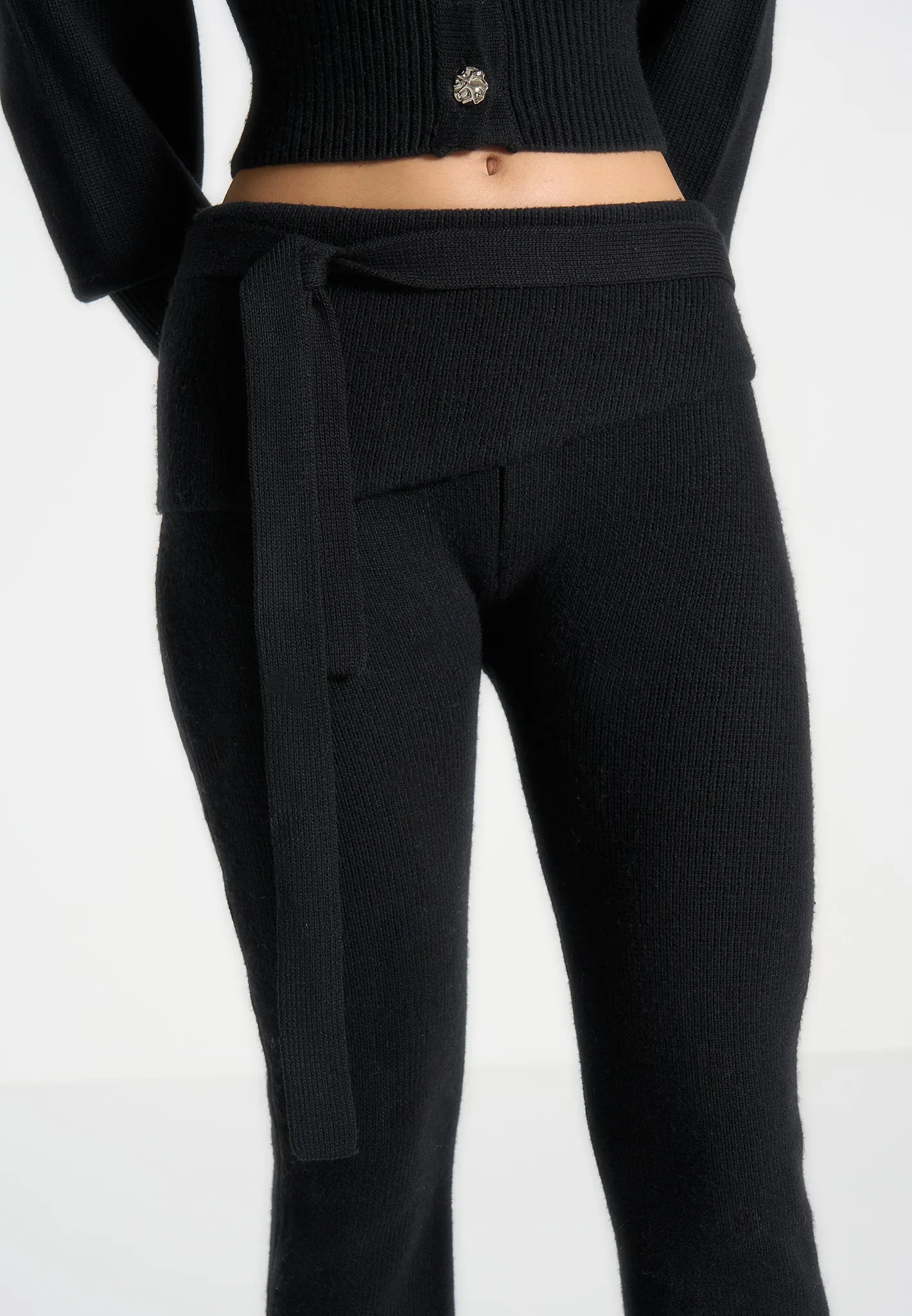 Knitted Fit & Flare Leggings with Belt - Black sold by Maniere De Voir product image thumbnail 3