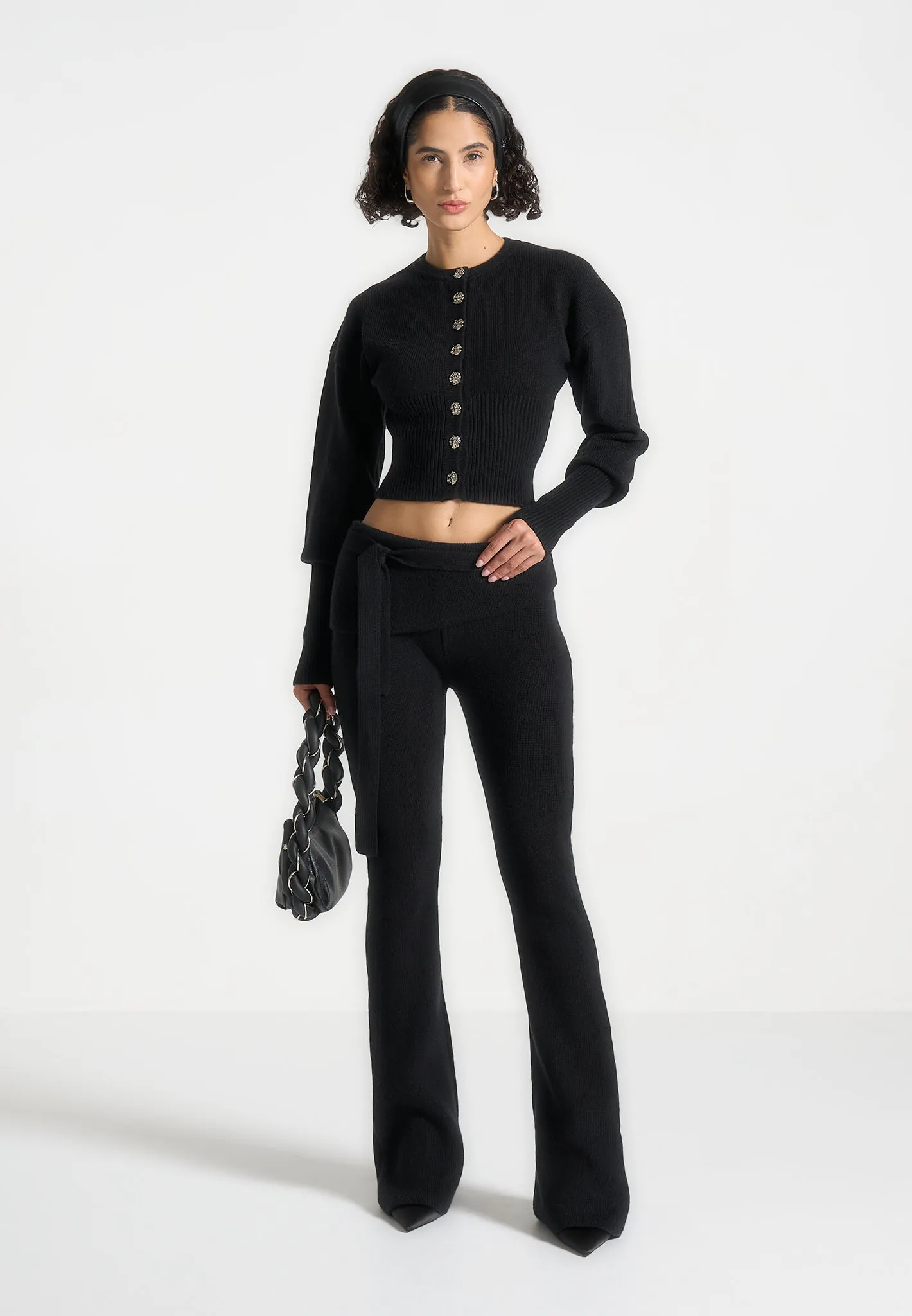 Knitted Fit & Flare Leggings with Belt - Black sold by Maniere De Voir product image thumbnail 2