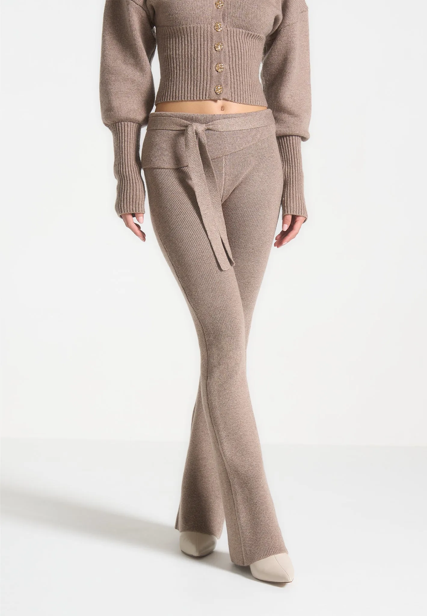 Knitted Fit & Flare Leggings with Belt - Taupe sold by Maniere De Voir