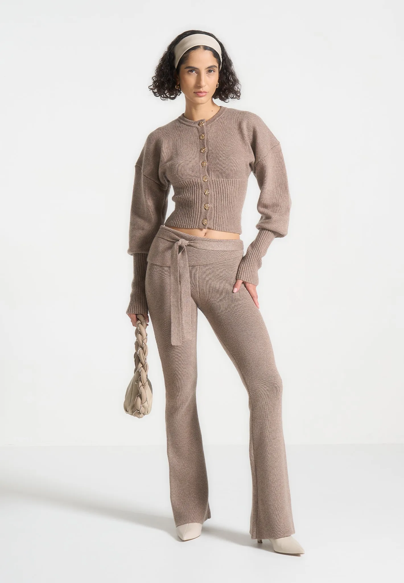 Knitted Fit & Flare Leggings with Belt - Taupe sold by Maniere De Voir product image thumbnail 2