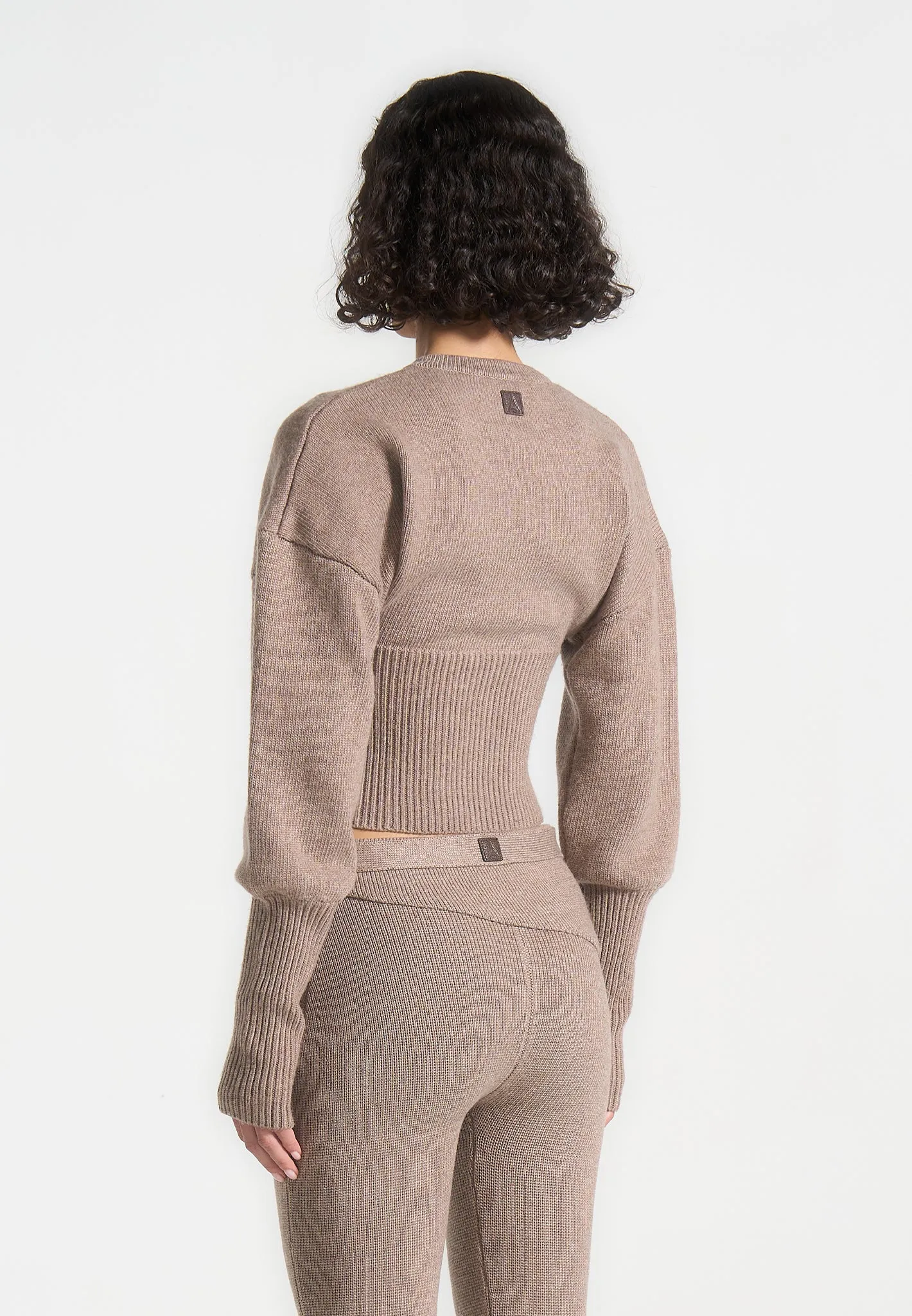 Knitted Cinch Waist Cardigan - Taupe sold by Maniere De Voir product image thumbnail 5