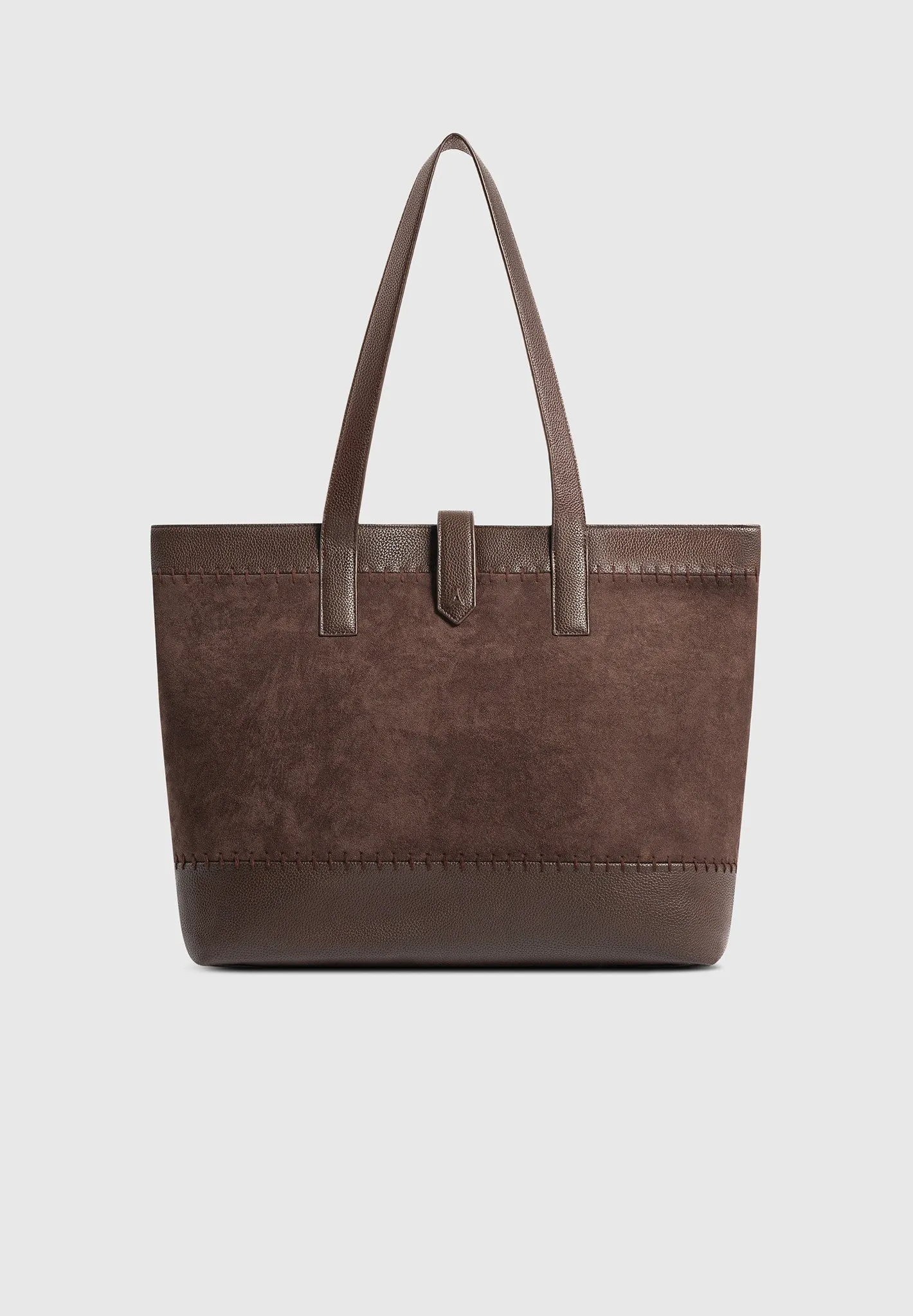 Nicolas - Suede & Pebbled Leather Whipstitch Tote Bag - Brown sold by Maniere De Voir