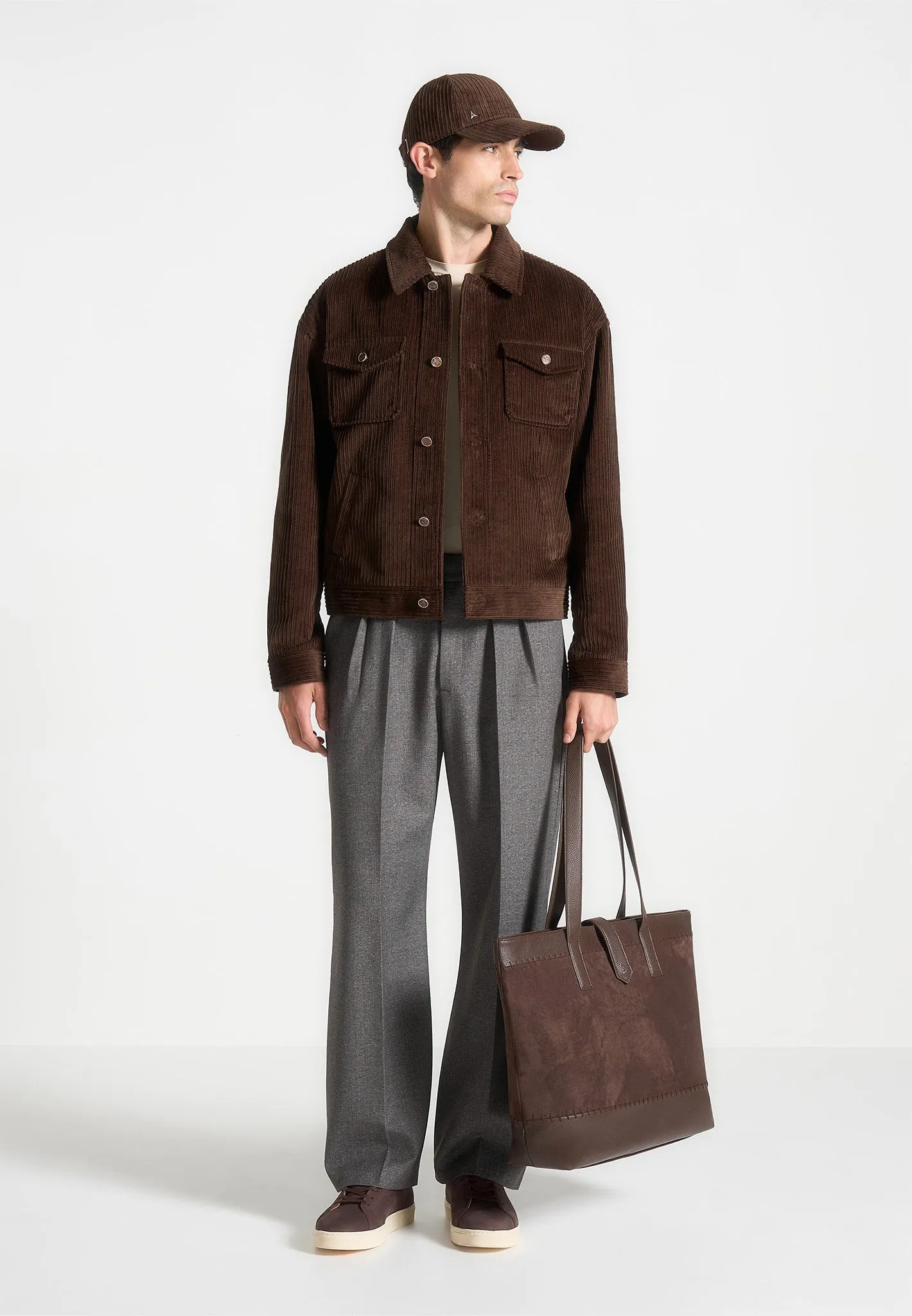 Nicolas - Suede & Pebbled Leather Whipstitch Tote Bag - Brown sold by Maniere De Voir product image thumbnail 3