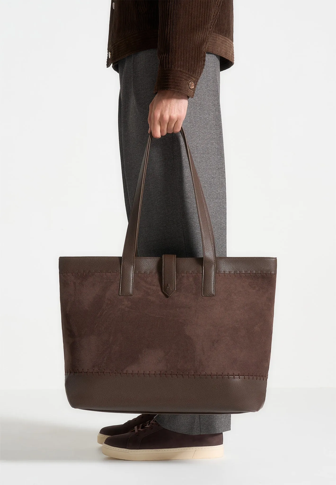Nicolas - Suede & Pebbled Leather Whipstitch Tote Bag - Brown sold by Maniere De Voir product image thumbnail 2