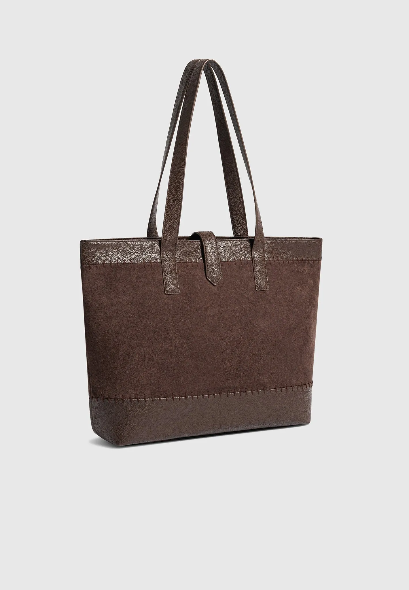Nicolas - Suede & Pebbled Leather Whipstitch Tote Bag - Brown sold by Maniere De Voir product image thumbnail 5