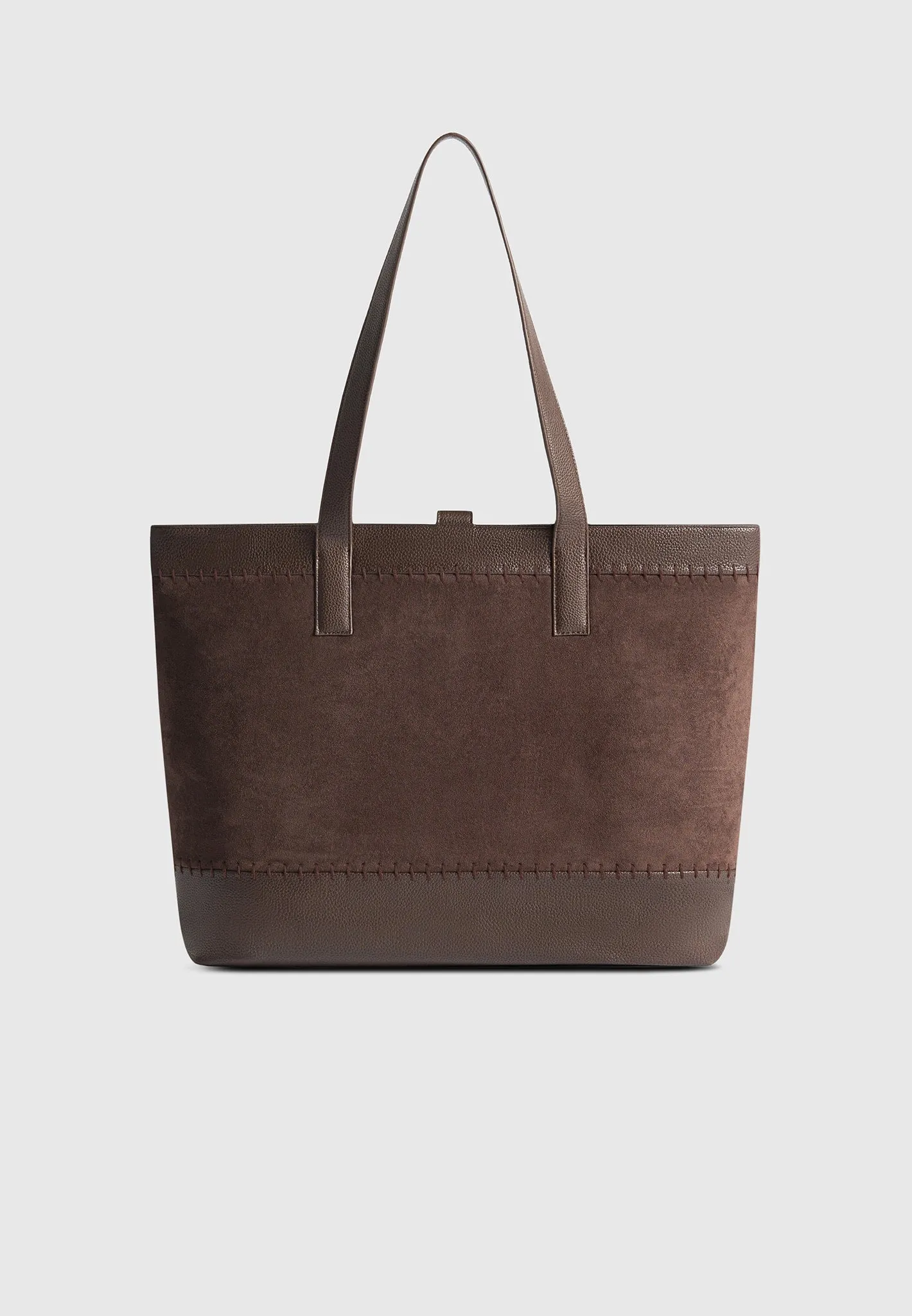 Nicolas - Suede & Pebbled Leather Whipstitch Tote Bag - Brown sold by Maniere De Voir product image thumbnail 4