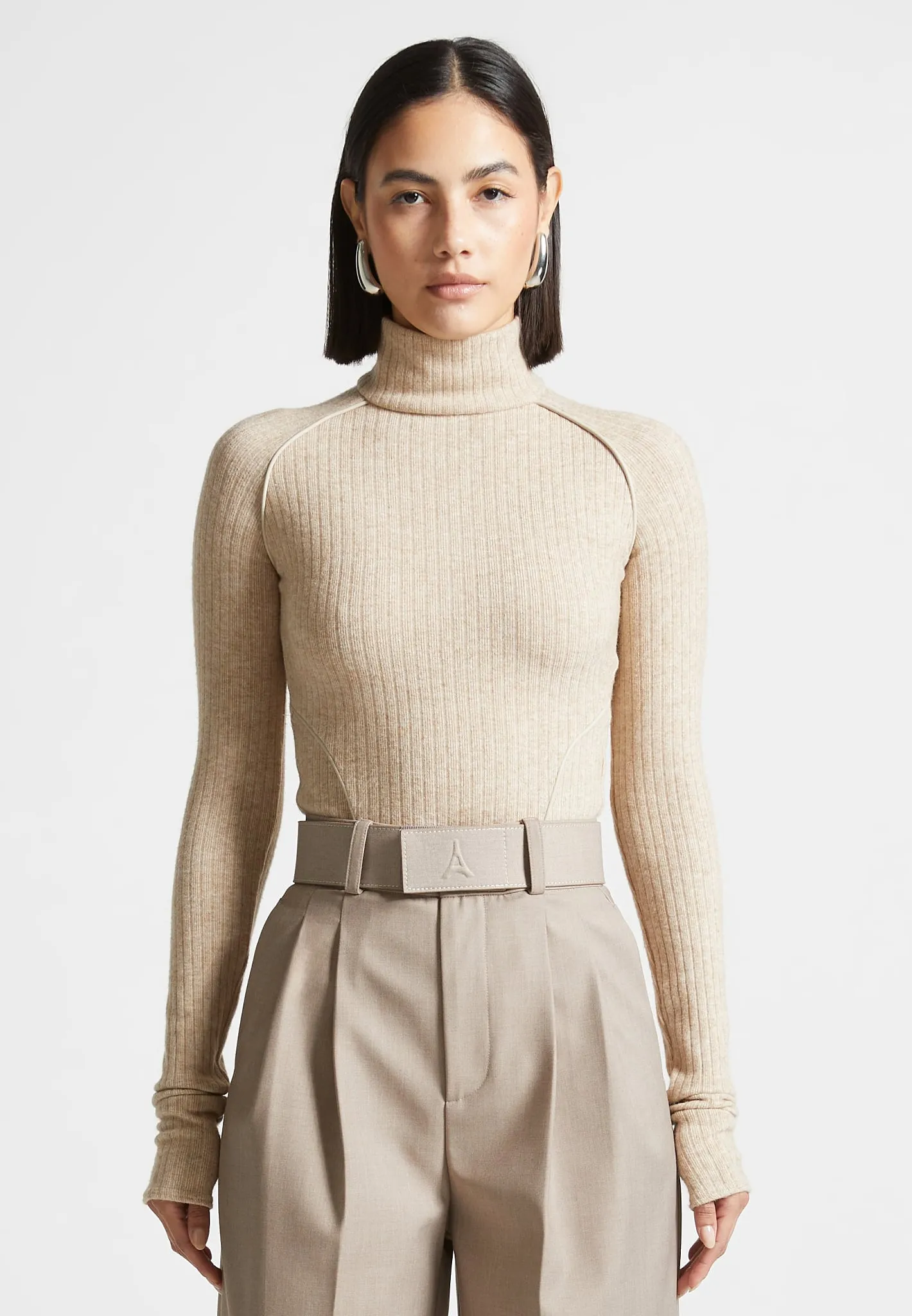 Contour Piping Rib Bodysuit - Beige sold by Maniere De Voir