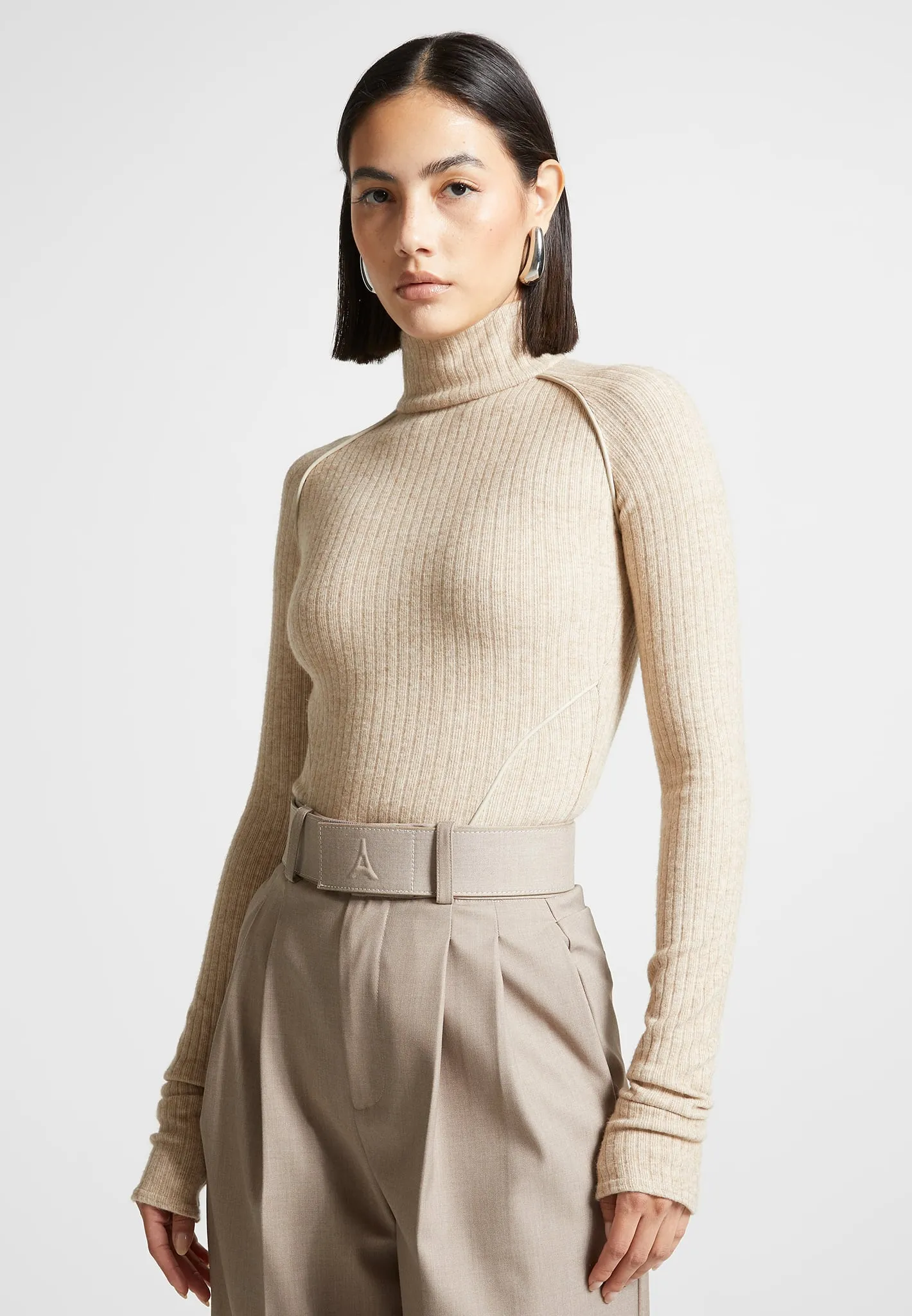 Contour Piping Rib Bodysuit - Beige sold by Maniere De Voir product image thumbnail 3