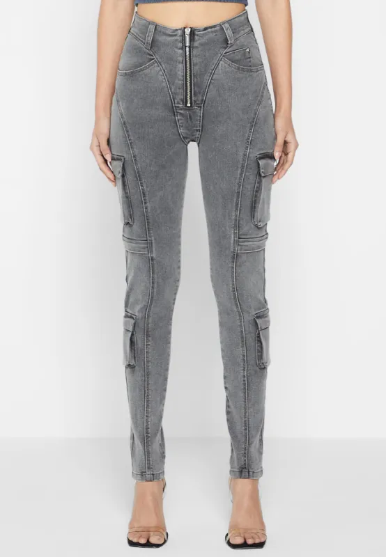 Cargo Pocket Skinny Jeans - Washed Grey sold by Maniere De Voir