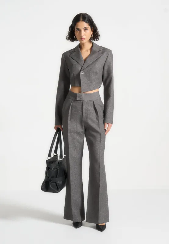 Elsa - High Waisted Tailored Trousers - Grey Marl made by Maniere De Voir