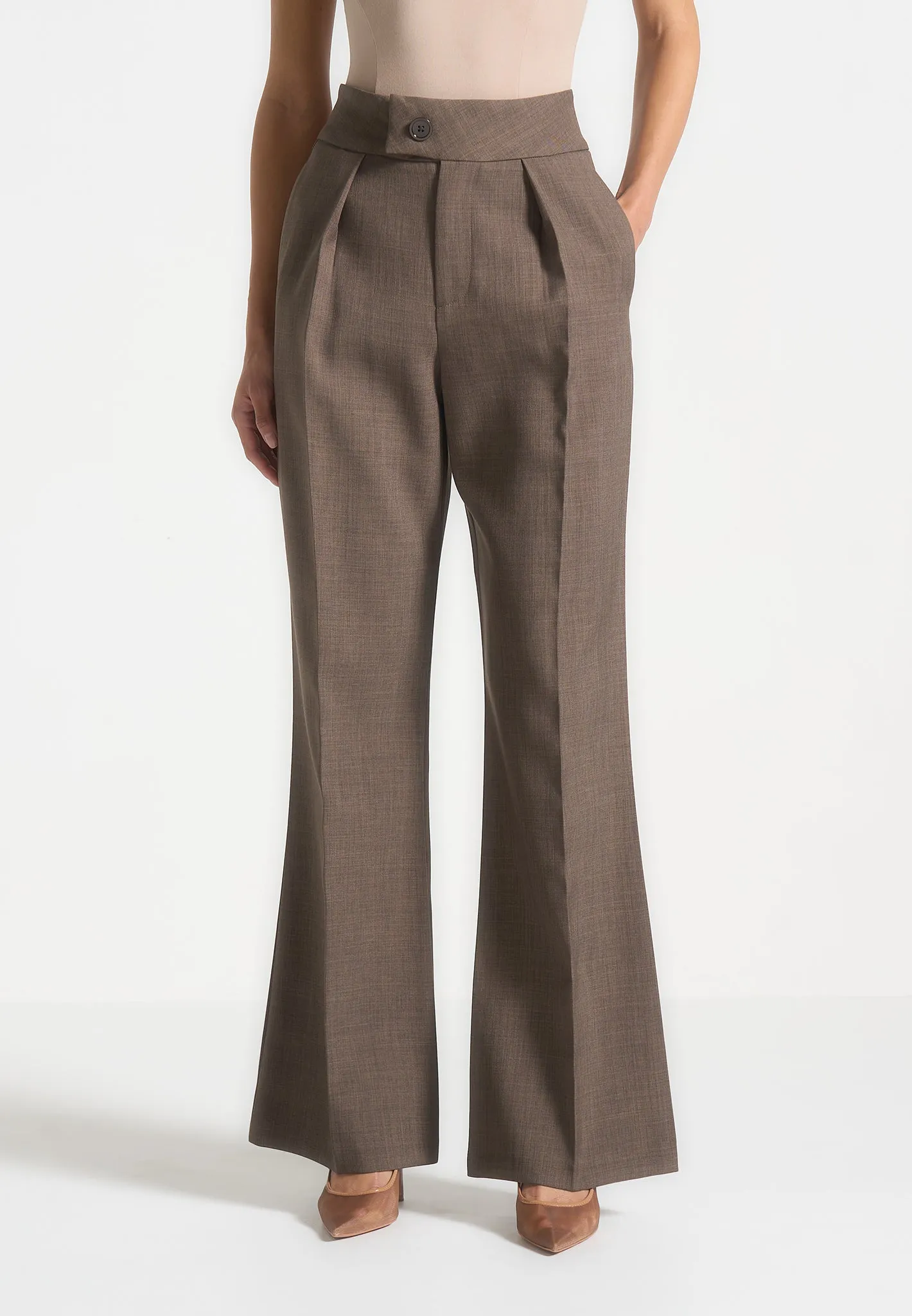 Elsa - High Waisted Tailored Trousers - Dark Taupe sold by Maniere De Voir product image thumbnail 4