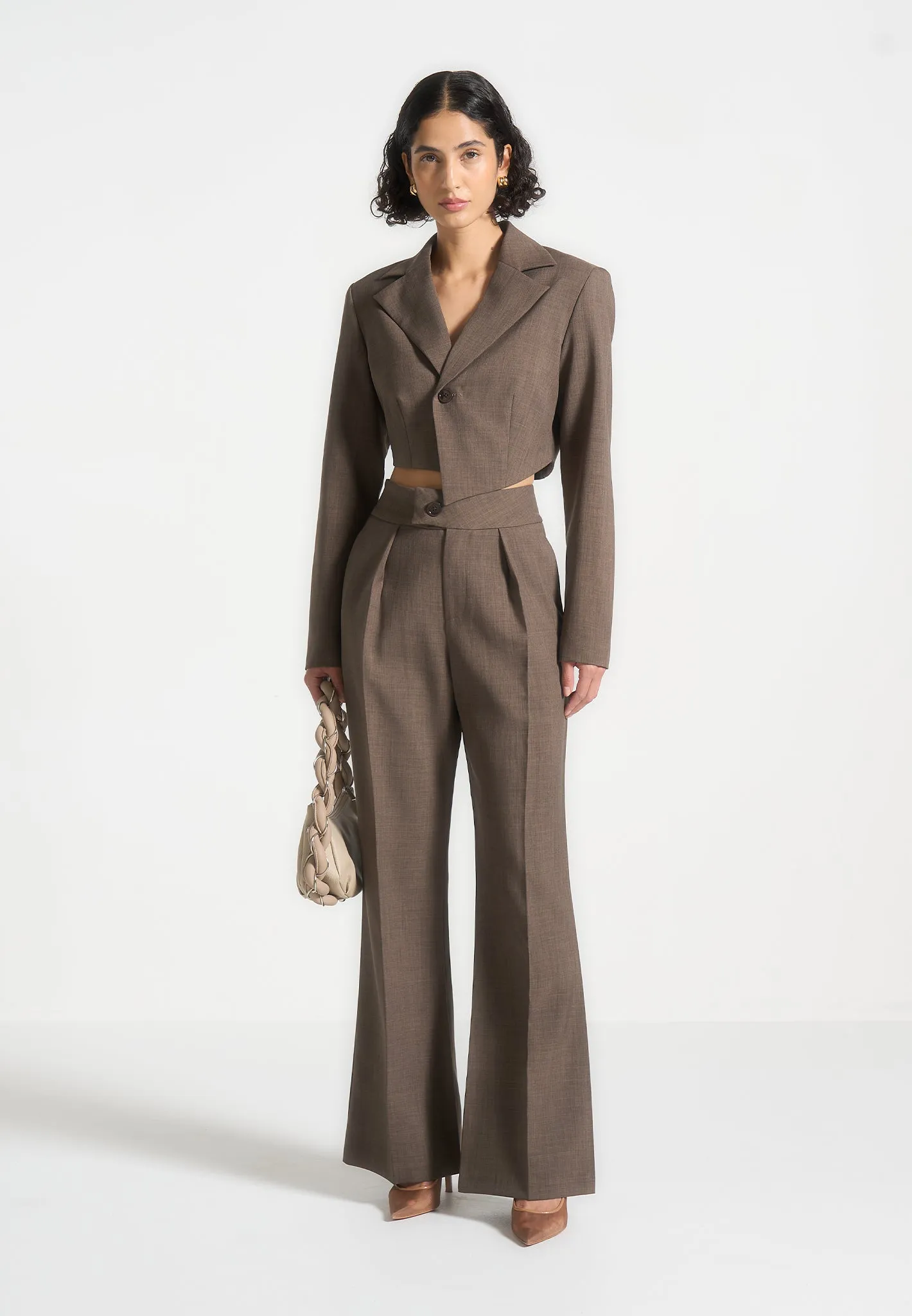 Elsa - High Waisted Tailored Trousers - Dark Taupe sold by Maniere De Voir