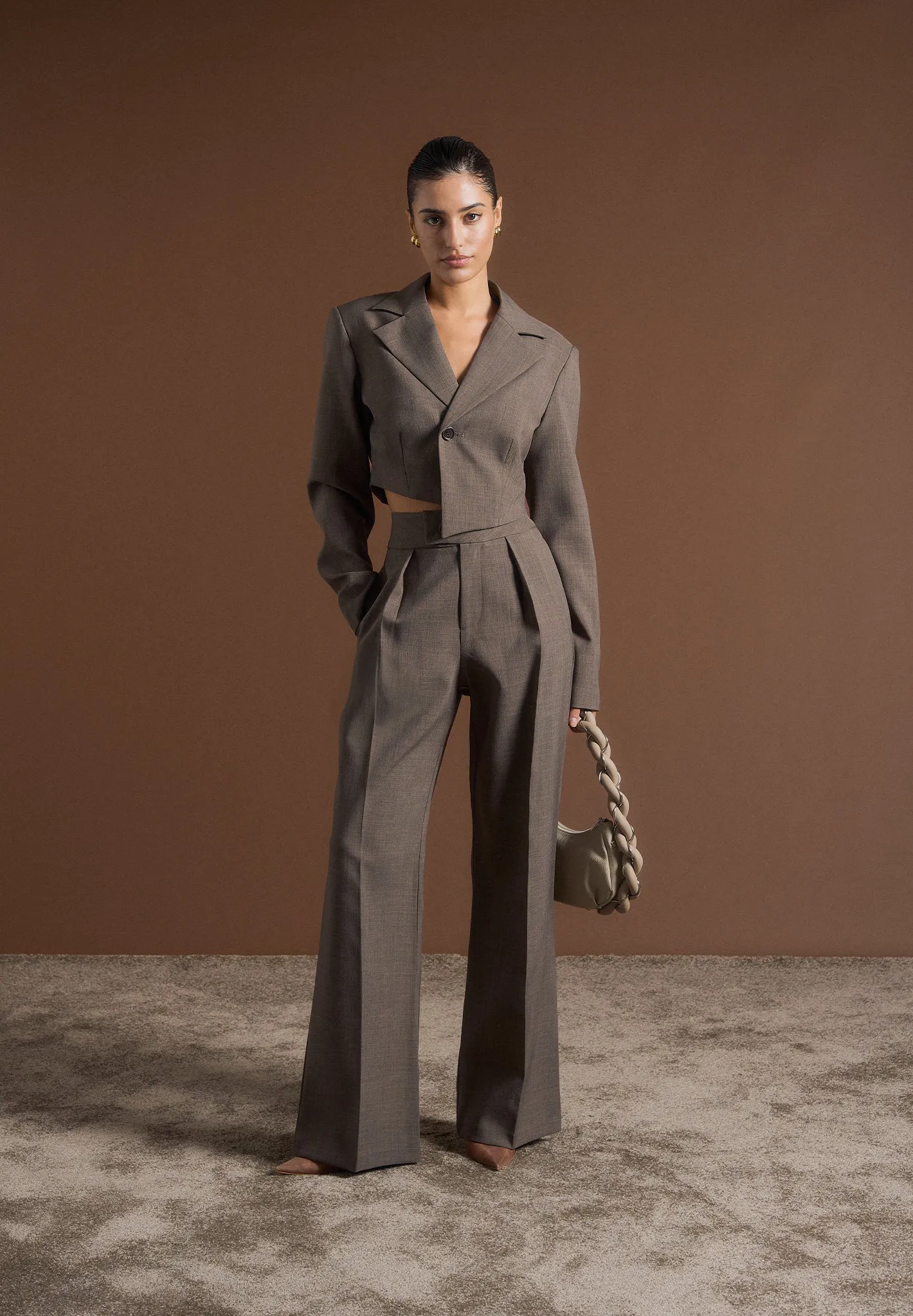 Elsa - High Waisted Tailored Trousers - Dark Taupe sold by Maniere De Voir product image thumbnail 3