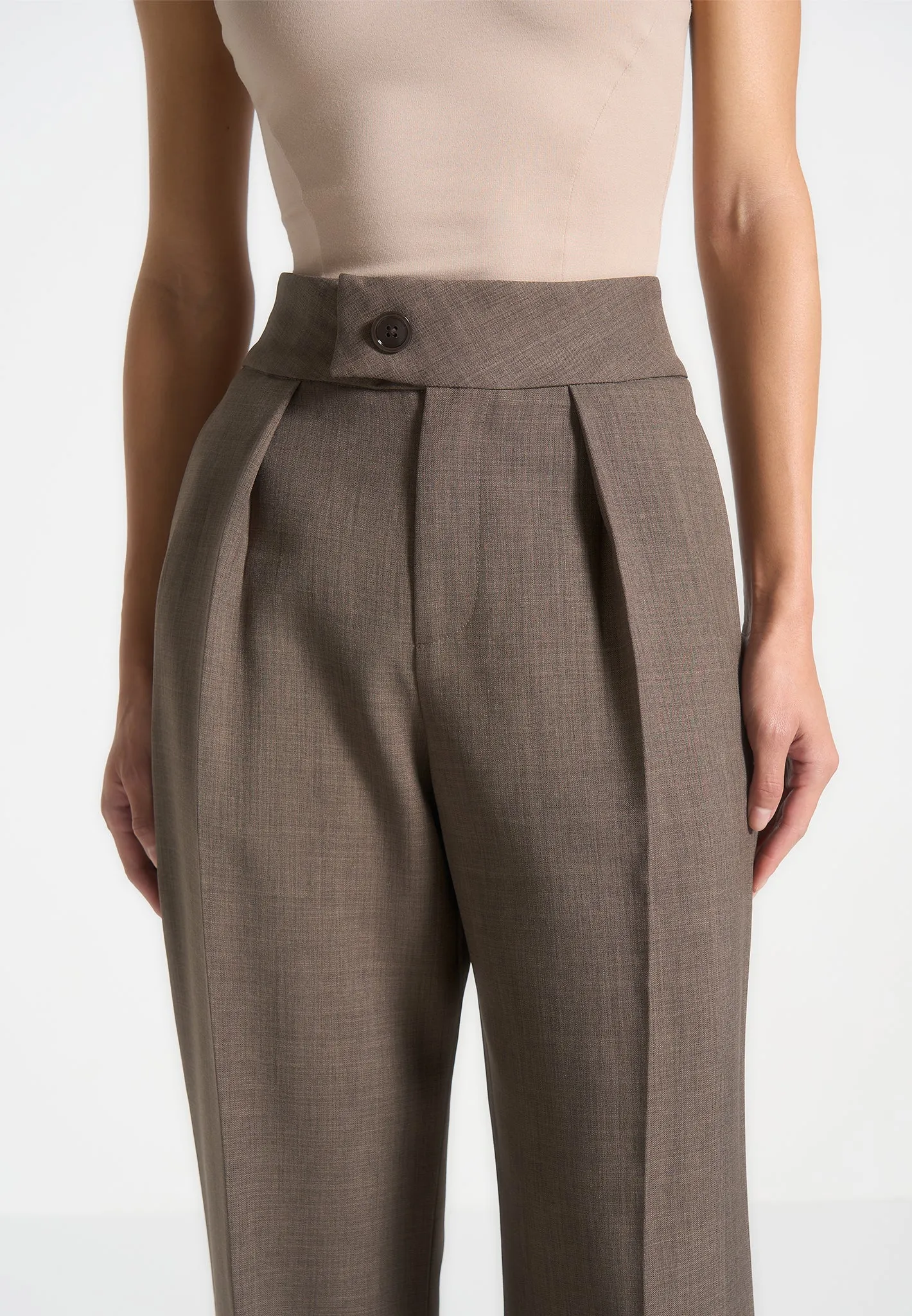 Elsa - High Waisted Tailored Trousers - Dark Taupe sold by Maniere De Voir product image thumbnail 2