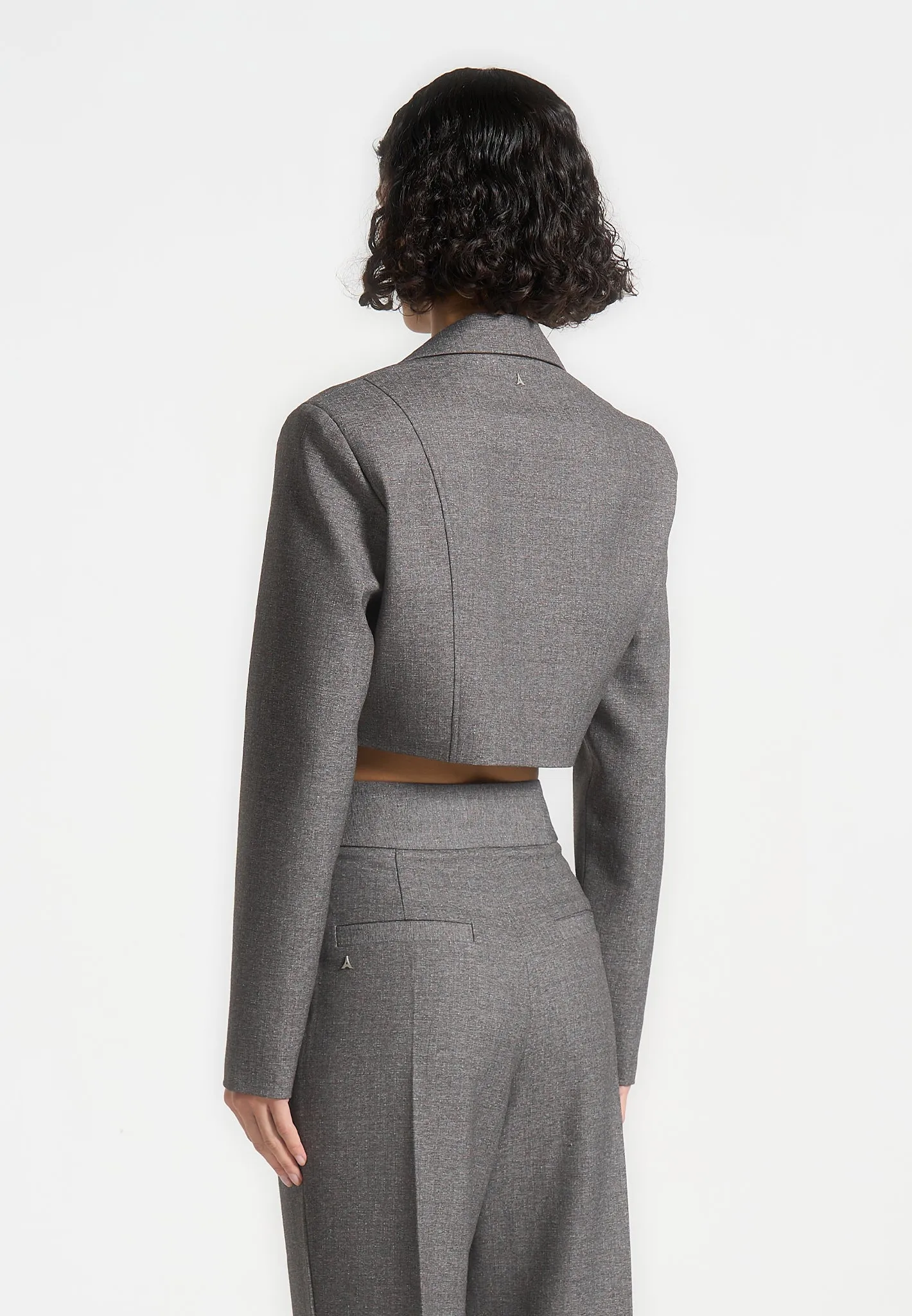Dina - Asymmetric Tailored Cropped Blazer - Grey Marl sold by Maniere De Voir product image thumbnail 4