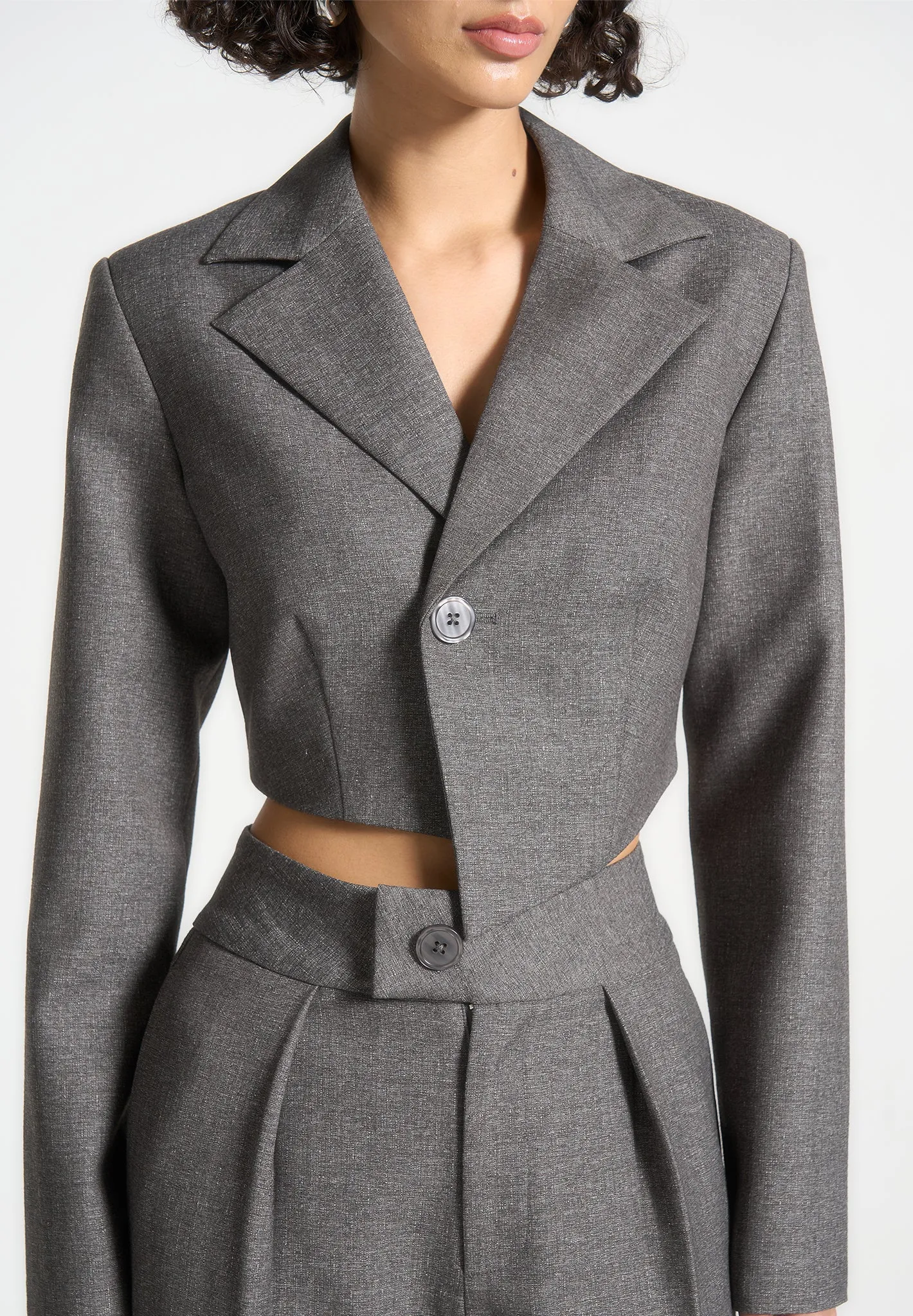 Dina - Asymmetric Tailored Cropped Blazer - Grey Marl sold by Maniere De Voir product image thumbnail 3