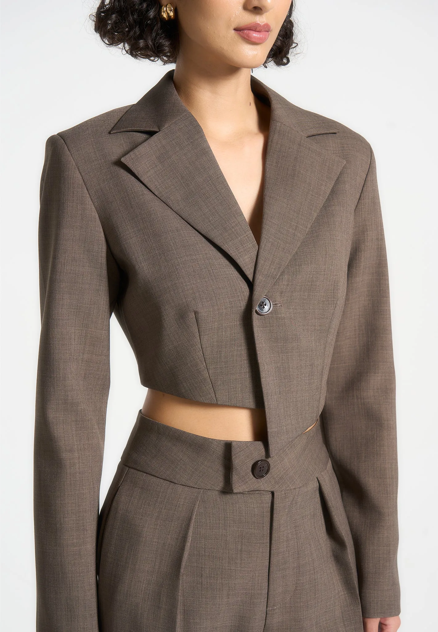 Dina - Asymmetric Tailored Cropped Blazer - Dark Taupe sold by Maniere De Voir product image thumbnail 3
