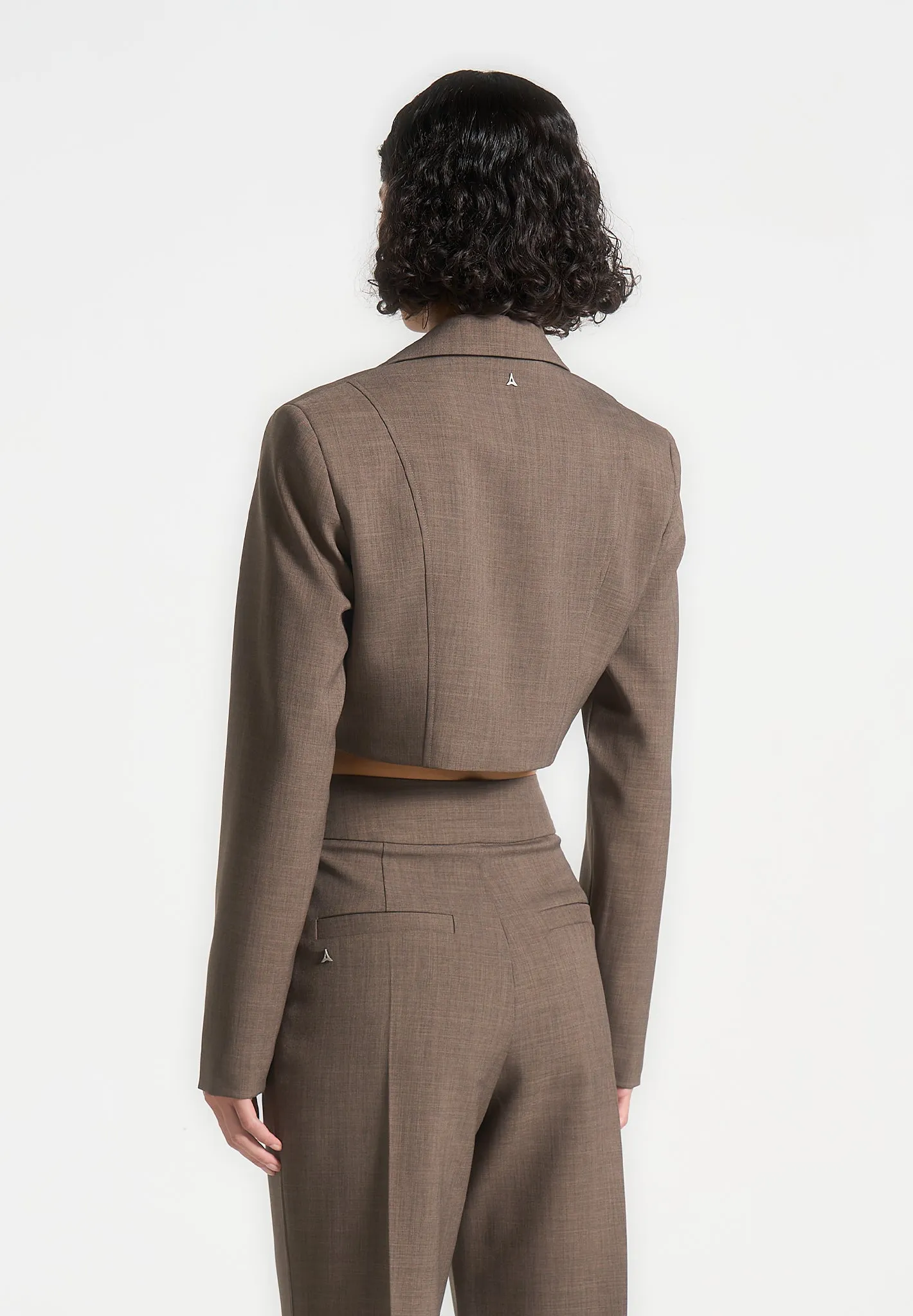 Dina - Asymmetric Tailored Cropped Blazer - Dark Taupe sold by Maniere De Voir product image thumbnail 5