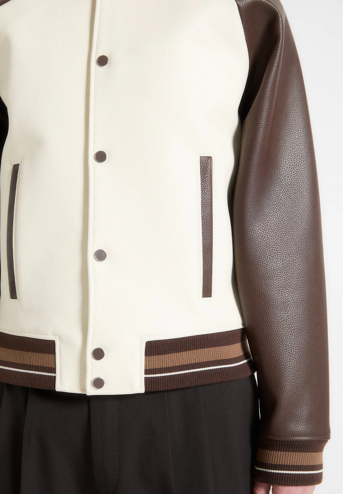 Guy - Contrast Leather Bomber Jacket - Cream/Brown sold by Maniere De Voir product image thumbnail 5
