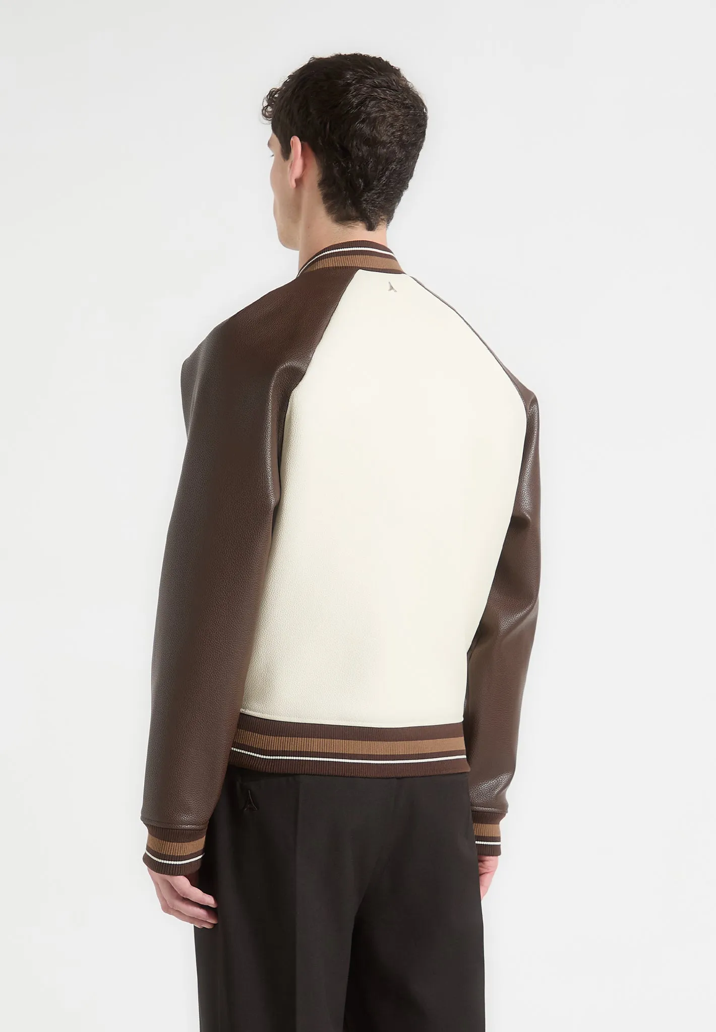 Guy - Contrast Leather Bomber Jacket - Cream/Brown sold by Maniere De Voir product image thumbnail 4
