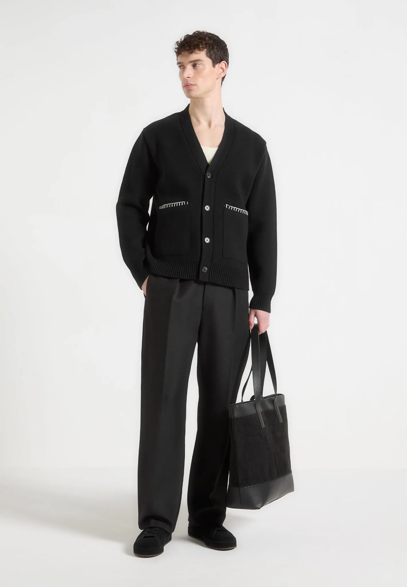 Gilbert - Whipstitch Combed Cotton Cardigan - Black sold by Maniere De Voir product image thumbnail 2