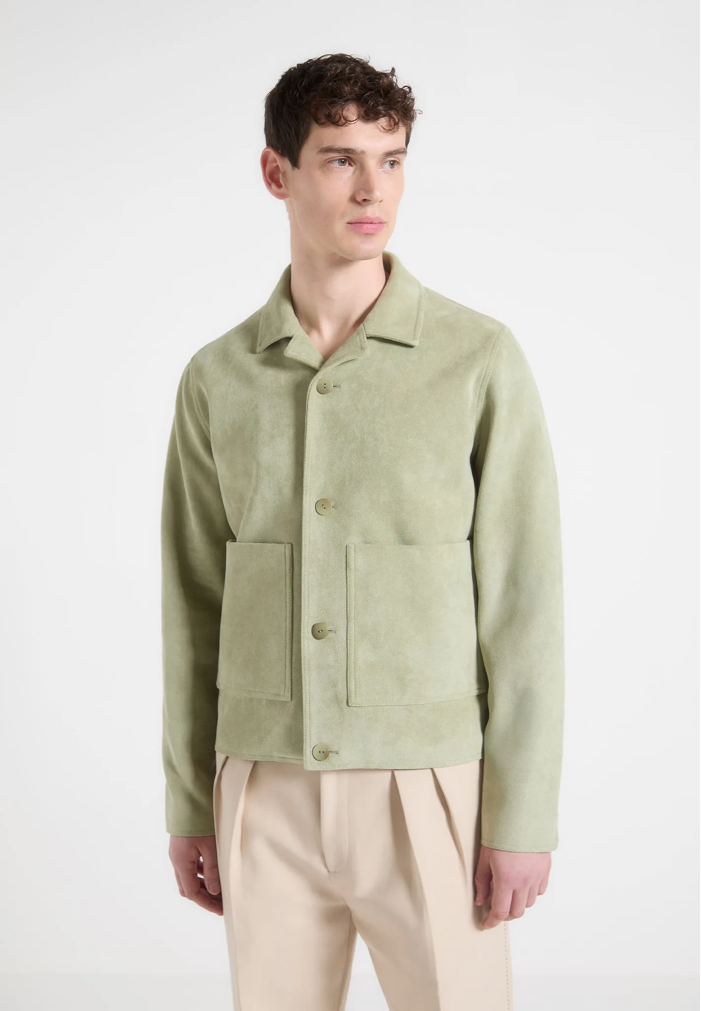 Michel - Suede Jacket with Revere Collar - Sage sold by Maniere De Voir product image thumbnail 4