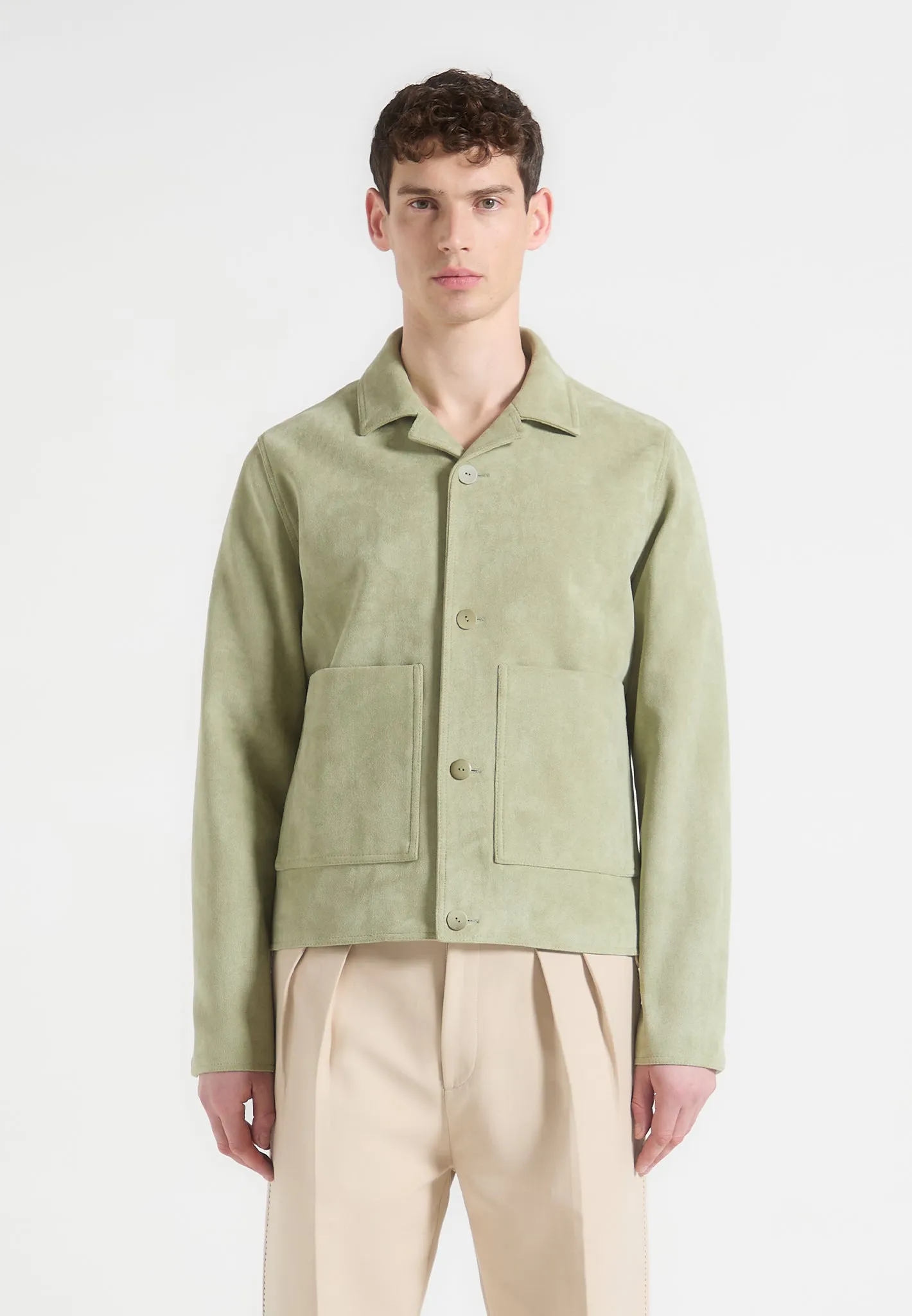 Michel - Suede Jacket with Revere Collar - Sage sold by Maniere De Voir