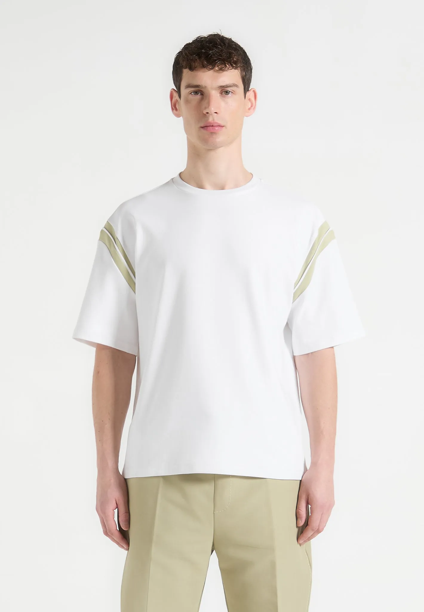 Georges - Varsity Cotton T-Shirt - Off White/Sage sold by Maniere De Voir