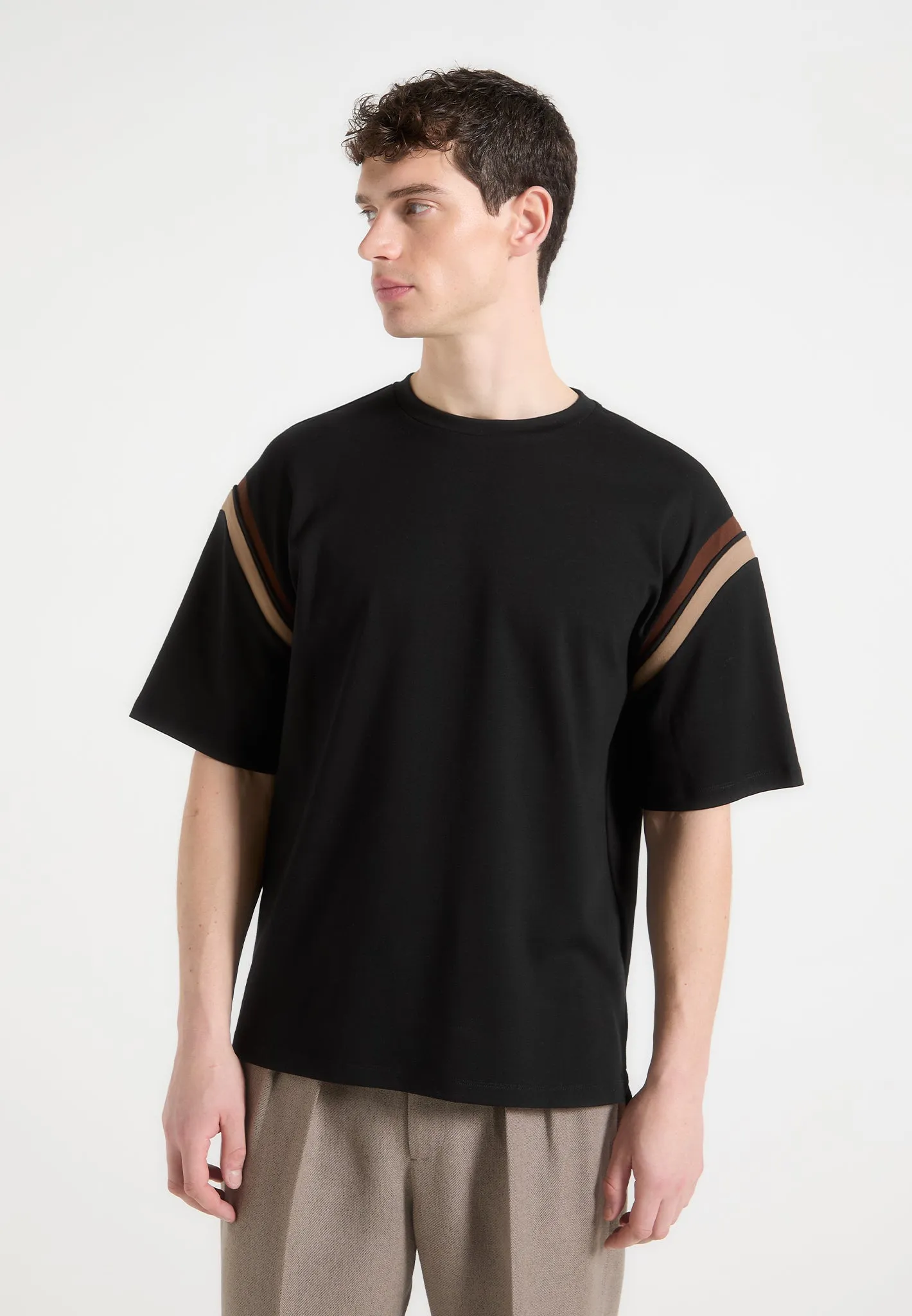 Georges - Varsity Cotton T-Shirt - Black/Taupe sold by Maniere De Voir product image thumbnail 2