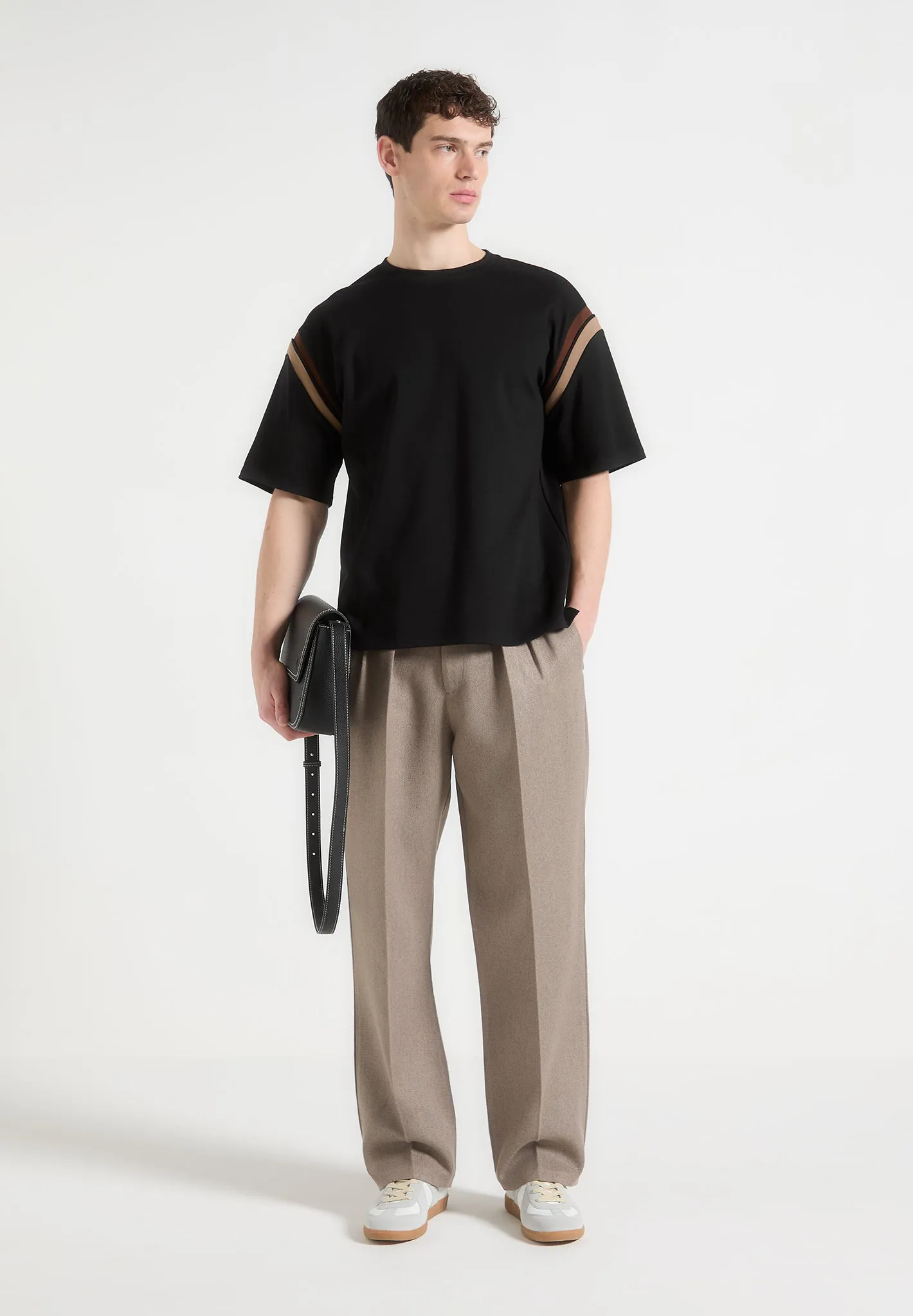 Georges - Varsity Cotton T-Shirt - Black/Taupe sold by Maniere De Voir