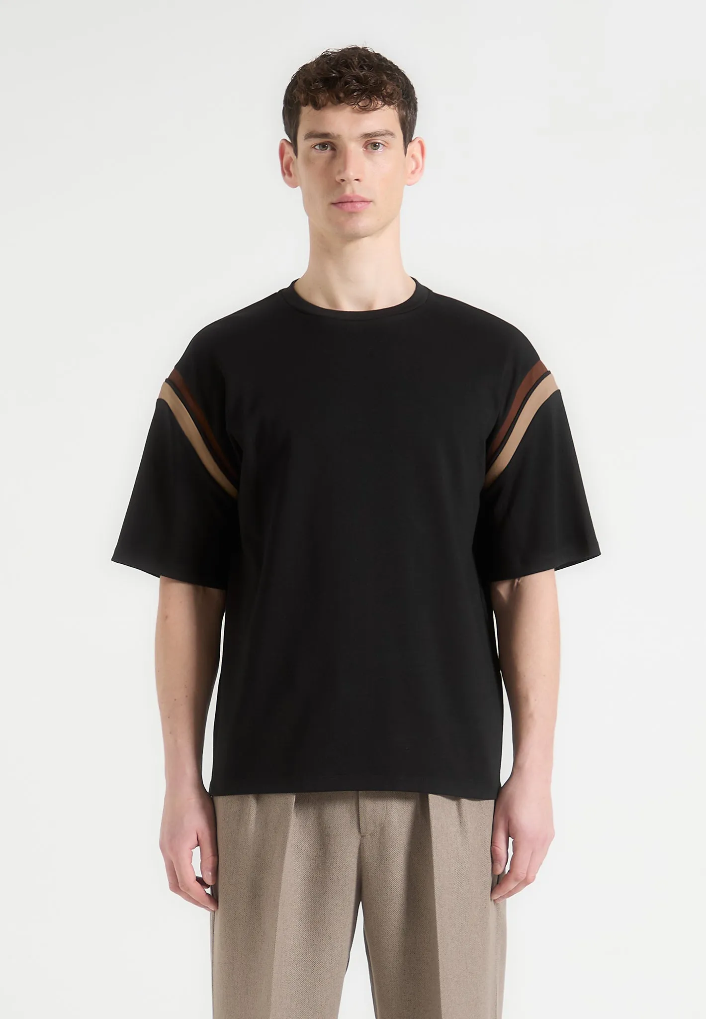 Georges - Varsity Cotton T-Shirt - Black/Taupe sold by Maniere De Voir product image thumbnail 3