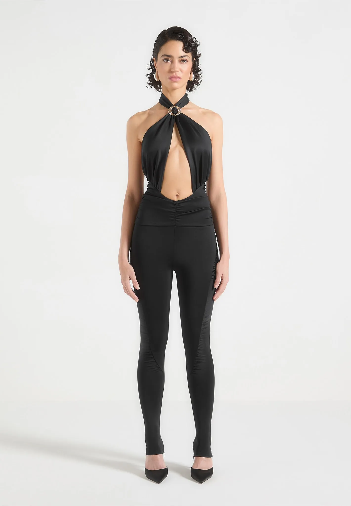Twist Halterneck Ruched Jumpsuit - Black sold by Maniere De Voir product image thumbnail 3