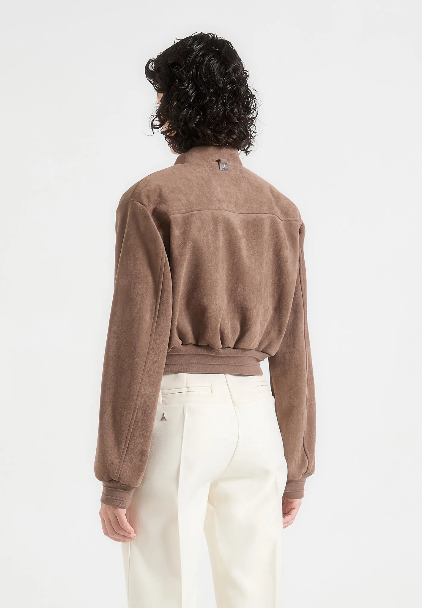 Monique - Suede Wide Shoulder Bomber Jacket - Taupe sold by Maniere De Voir product image thumbnail 3