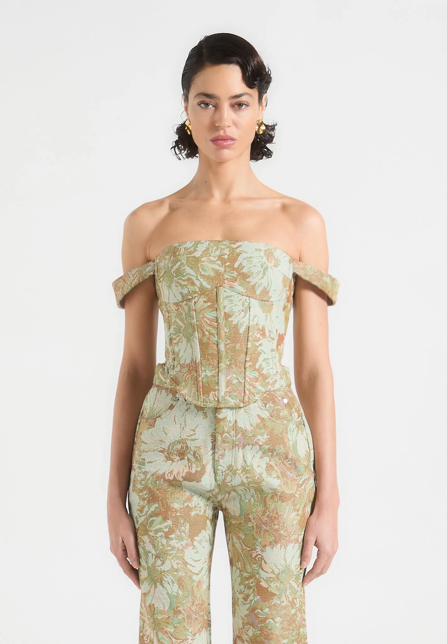 Bonnie - Jacquard Bardot Corset Top - Sage sold by Maniere De Voir product image thumbnail 4