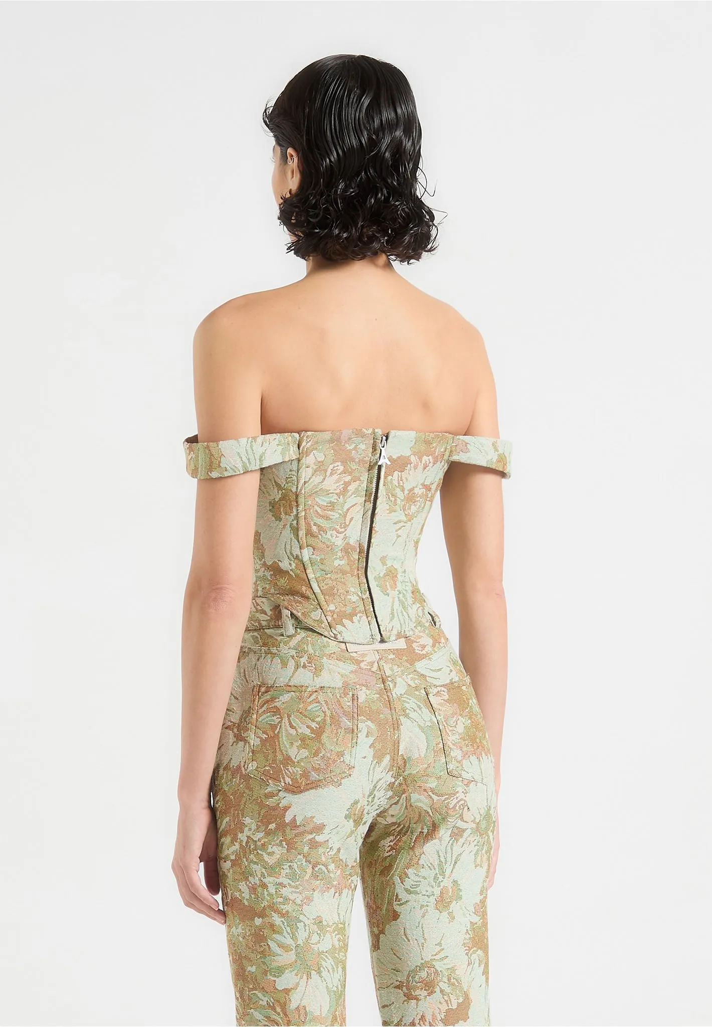 Bonnie - Jacquard Bardot Corset Top - Sage sold by Maniere De Voir product image thumbnail 3