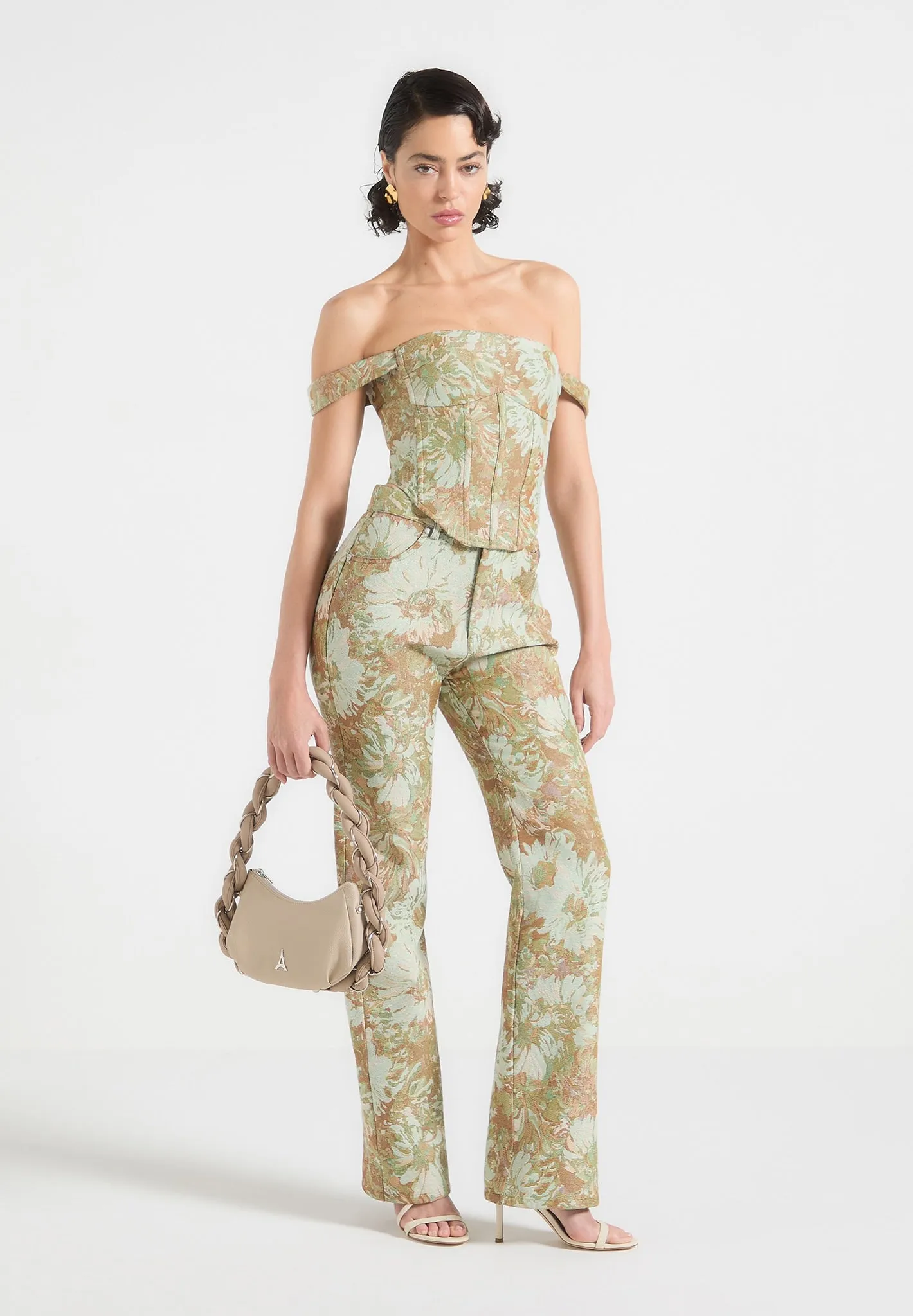 Bonnie - Jacquard Bardot Corset Top - Sage sold by Maniere De Voir product image thumbnail 2